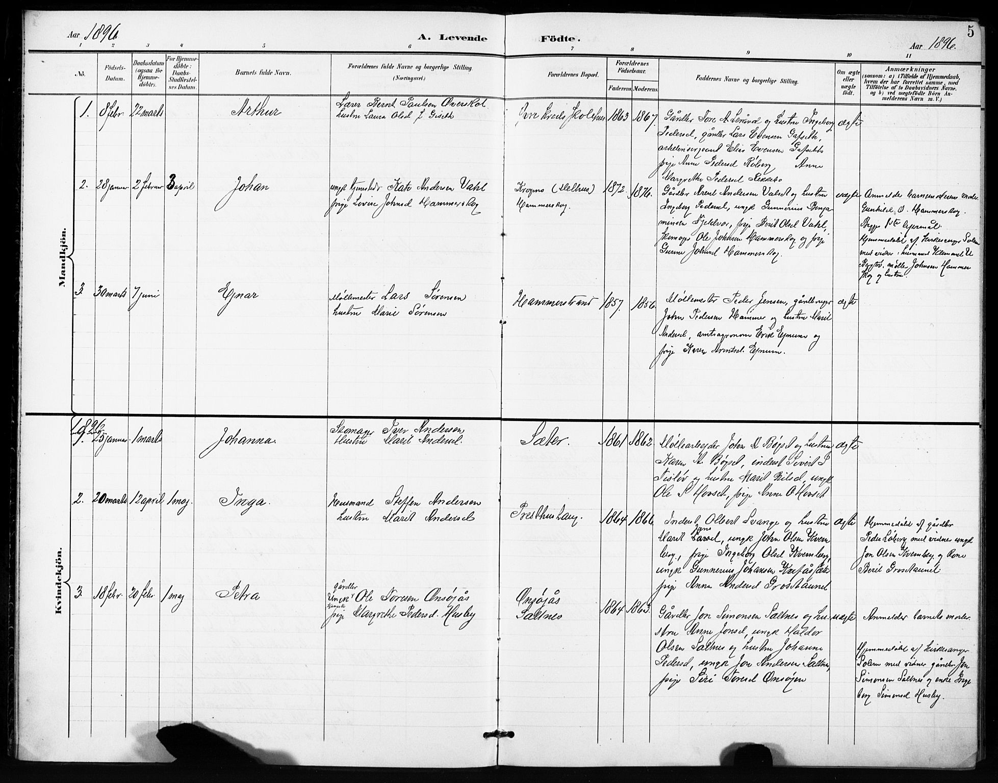 Ministerialprotokoller, klokkerbøker og fødselsregistre - Sør-Trøndelag, SAT/A-1456/666/L0787: Parish register (official) no. 666A05, 1895-1908, p. 5