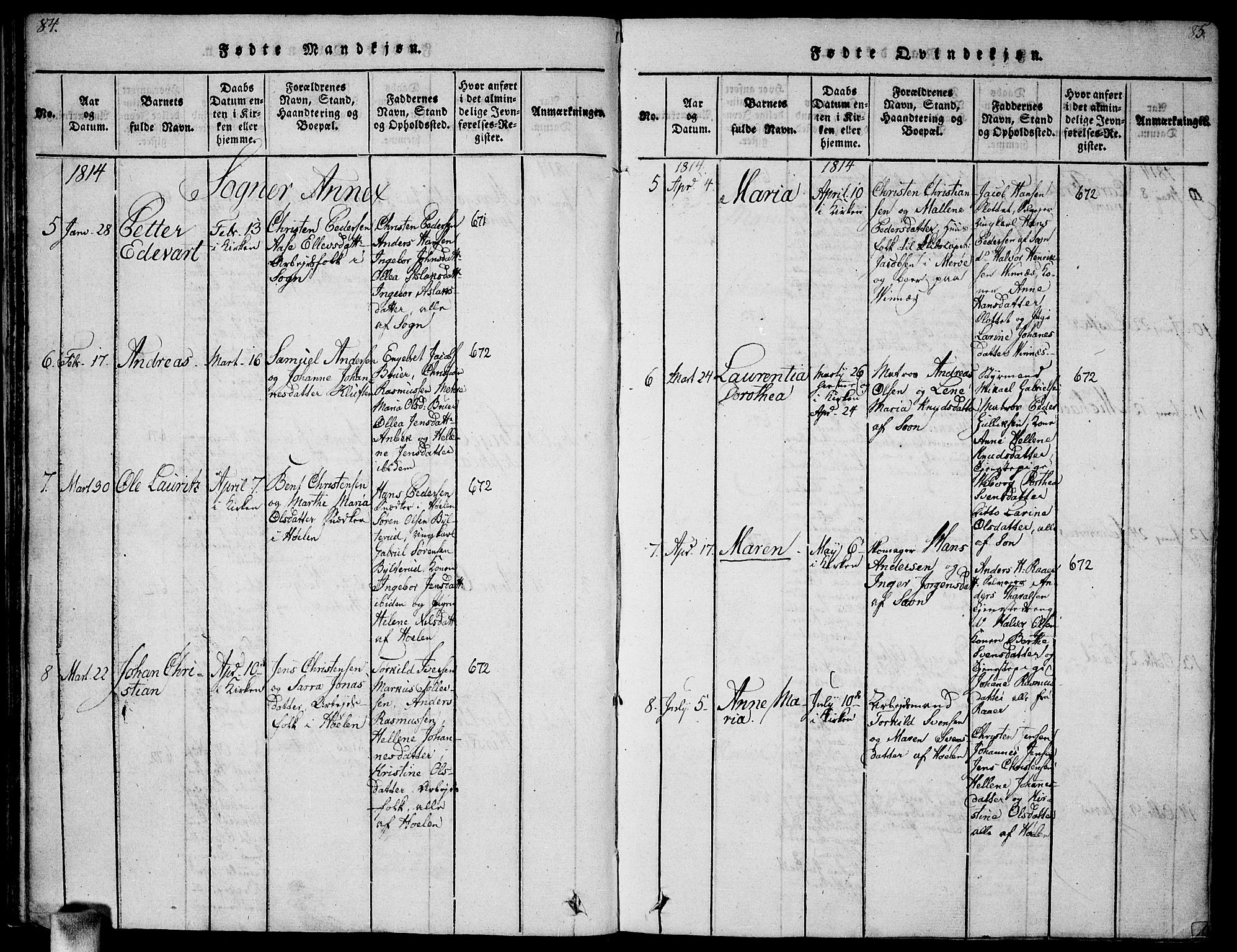 Vestby prestekontor Kirkebøker, SAO/A-10893/G/Ga/L0001: Parish register (copy) no. I 1, 1814-1827, p. 84-85