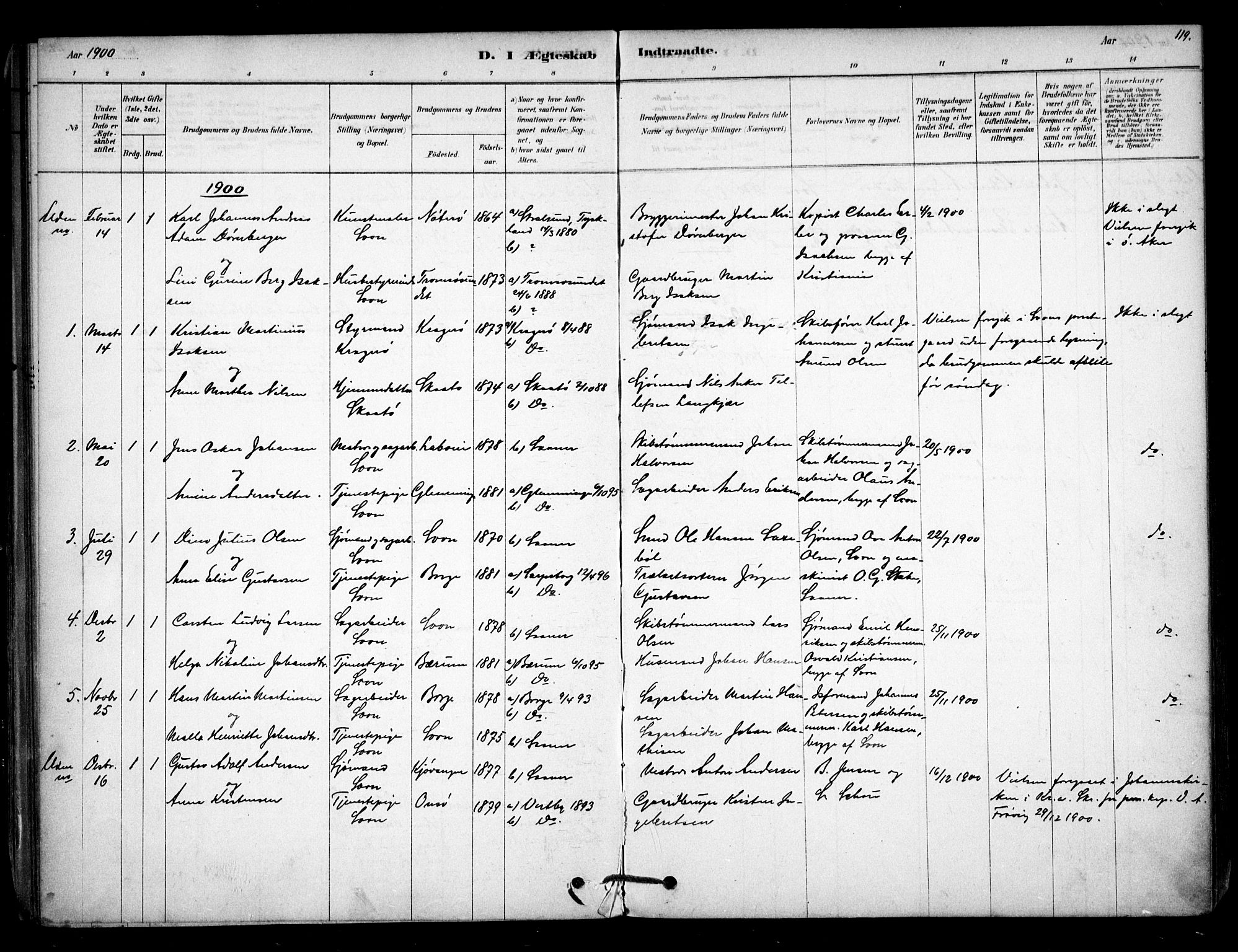 Vestby prestekontor Kirkebøker, SAO/A-10893/F/Fc/L0001: Parish register (official) no. III 1, 1878-1906, p. 119