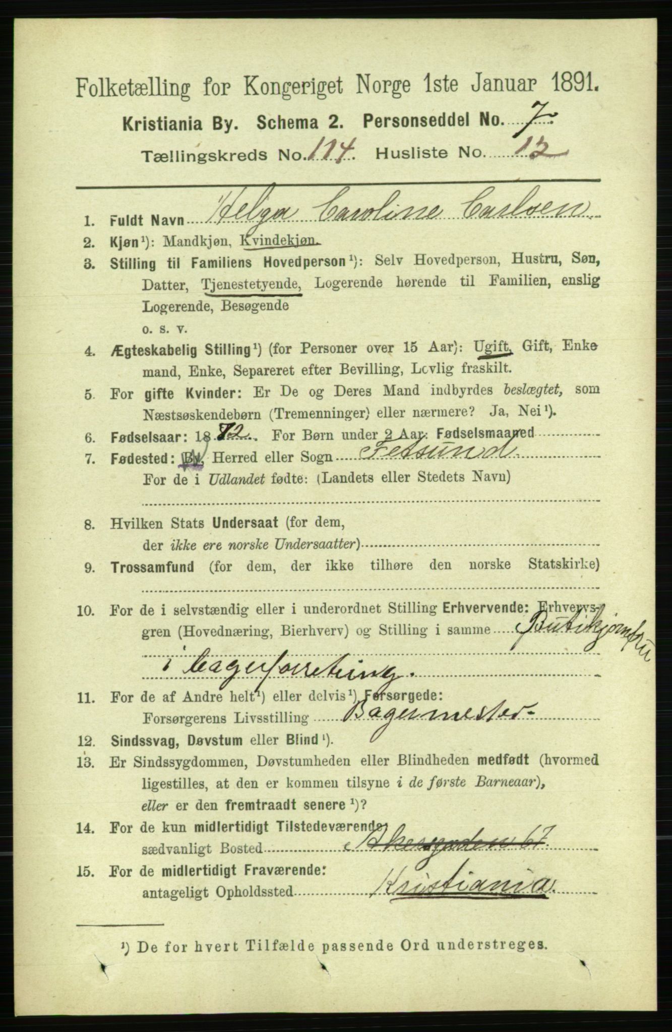 RA, 1891 census for 0301 Kristiania, 1891, p. 61131