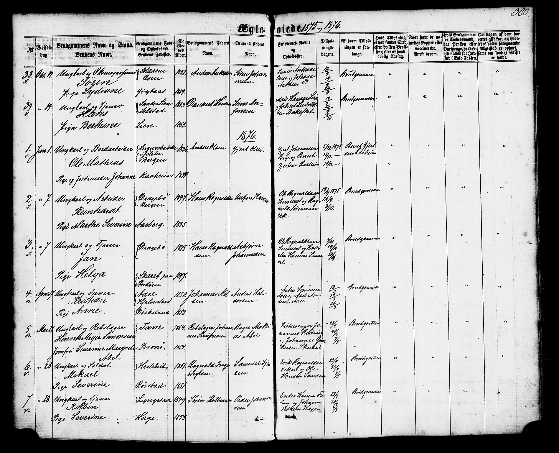 Gaular sokneprestembete, AV/SAB-A-80001/H/Haa: Parish register (official) no. A 5, 1860-1881, p. 380