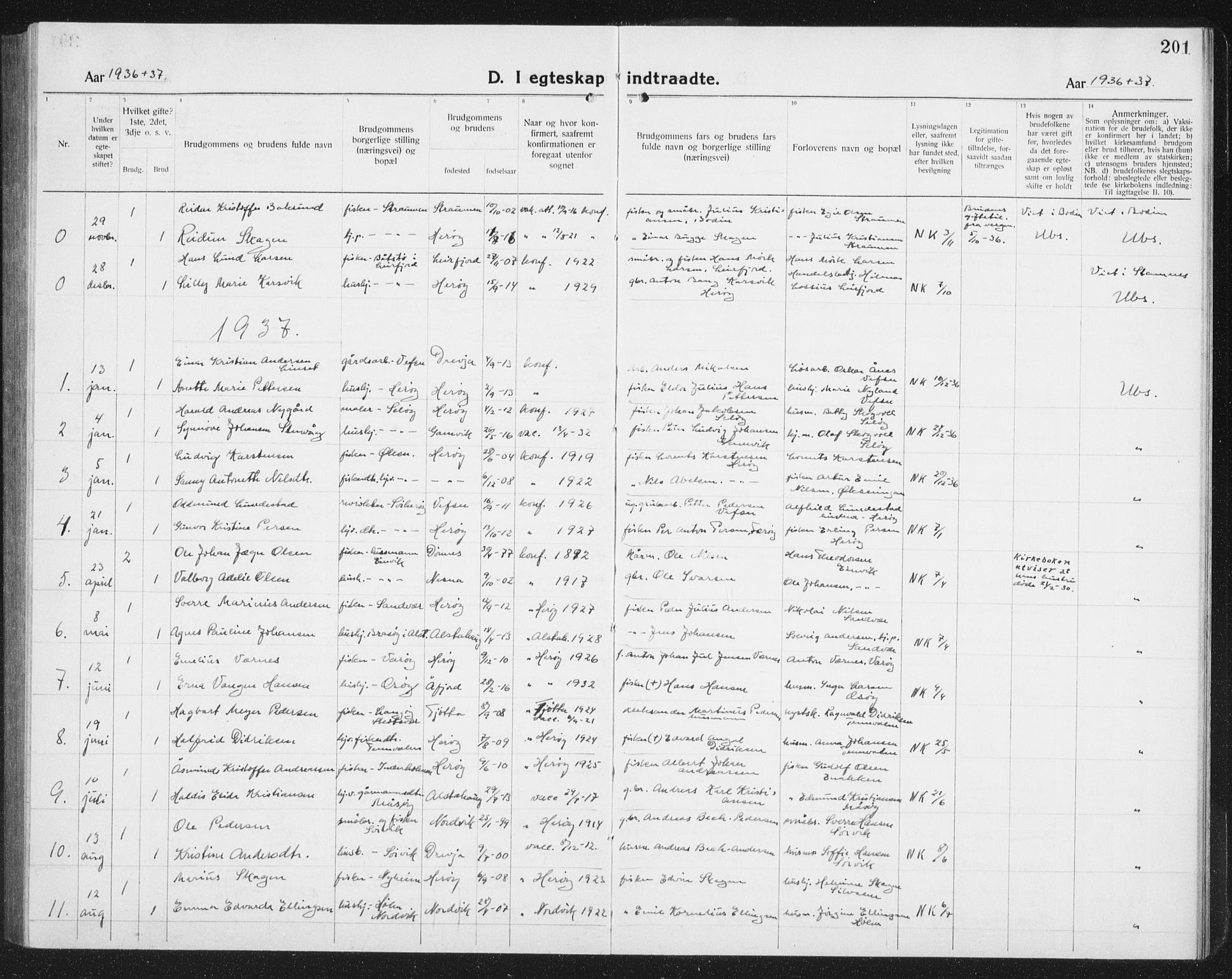Ministerialprotokoller, klokkerbøker og fødselsregistre - Nordland, SAT/A-1459/834/L0517: Parish register (copy) no. 834C07, 1919-1939, p. 201