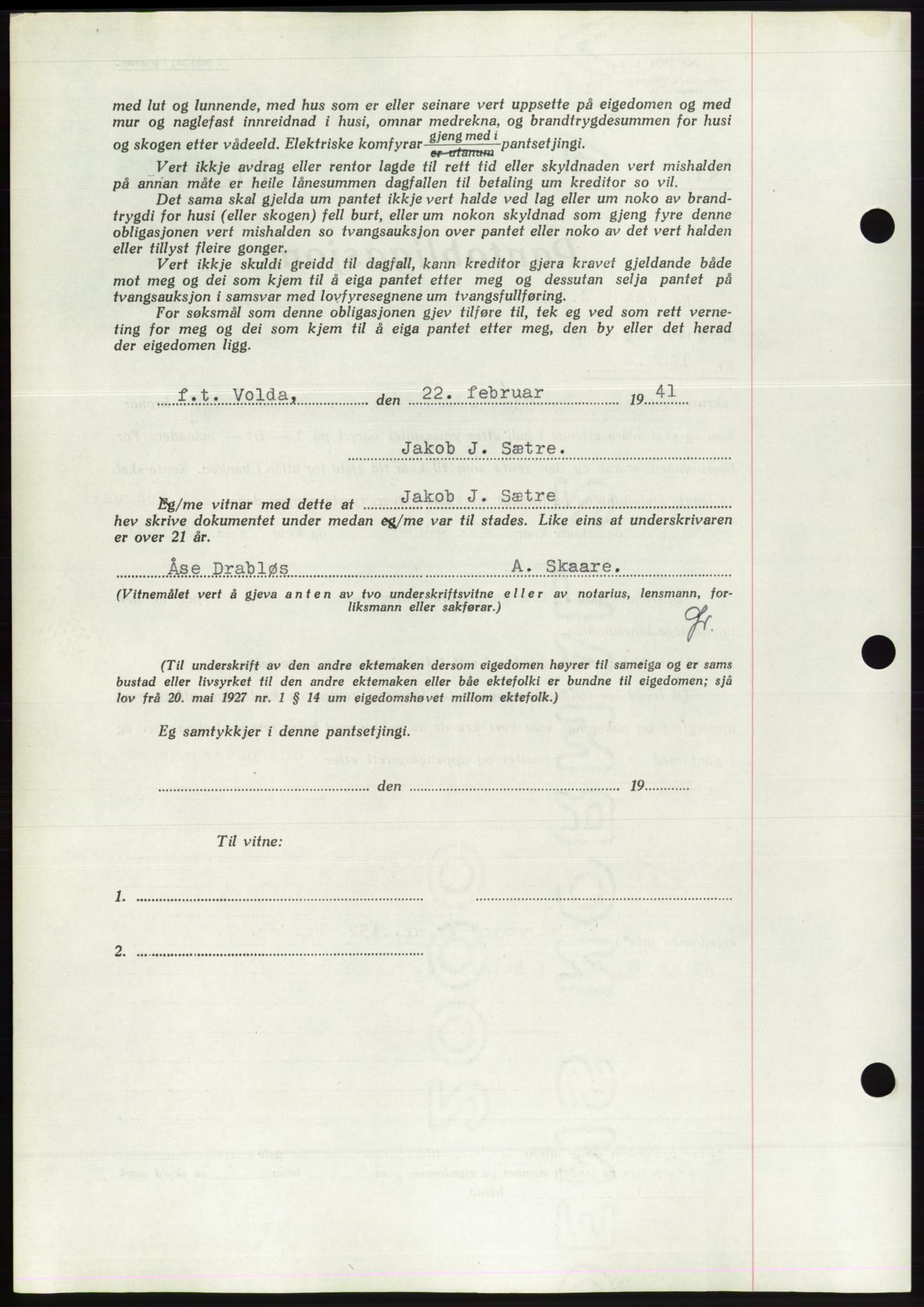 Søre Sunnmøre sorenskriveri, AV/SAT-A-4122/1/2/2C/L0071: Mortgage book no. 65, 1941-1941, Diary no: : 282/1941