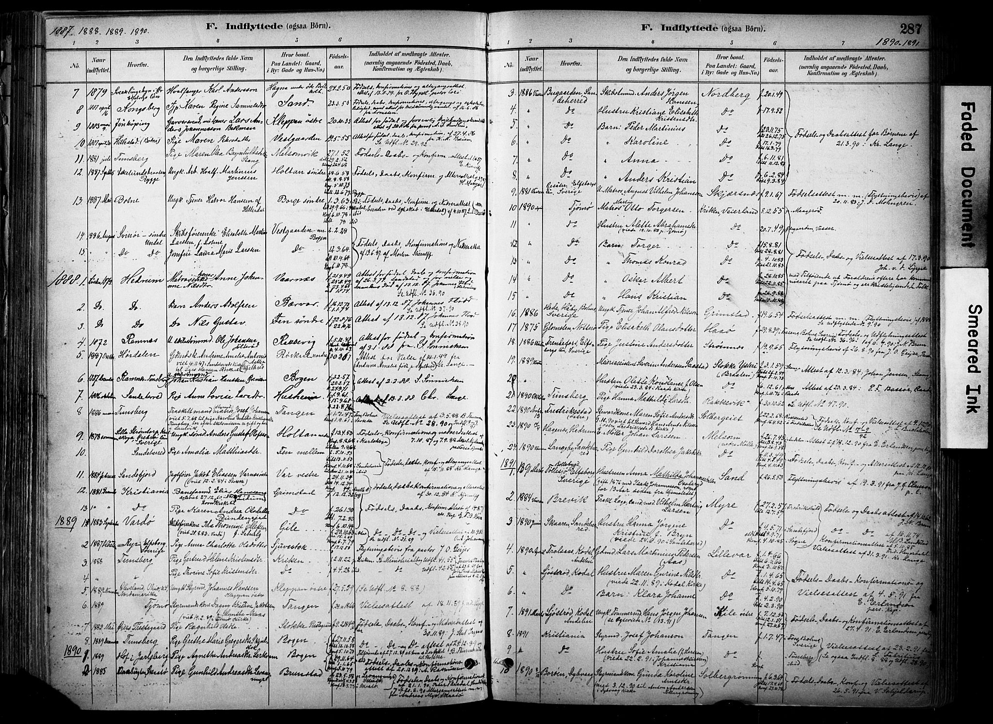 Stokke kirkebøker, SAKO/A-320/F/Fa/L0010: Parish register (official) no. I 10, 1884-1903, p. 287