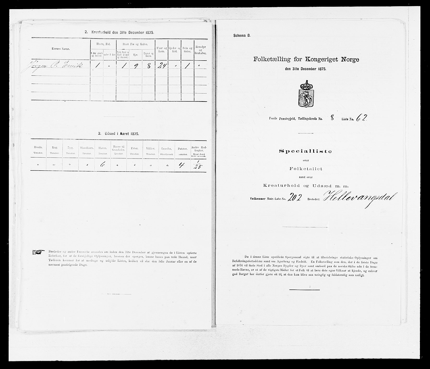 SAB, 1875 census for 1432P Førde, 1875, p. 1001