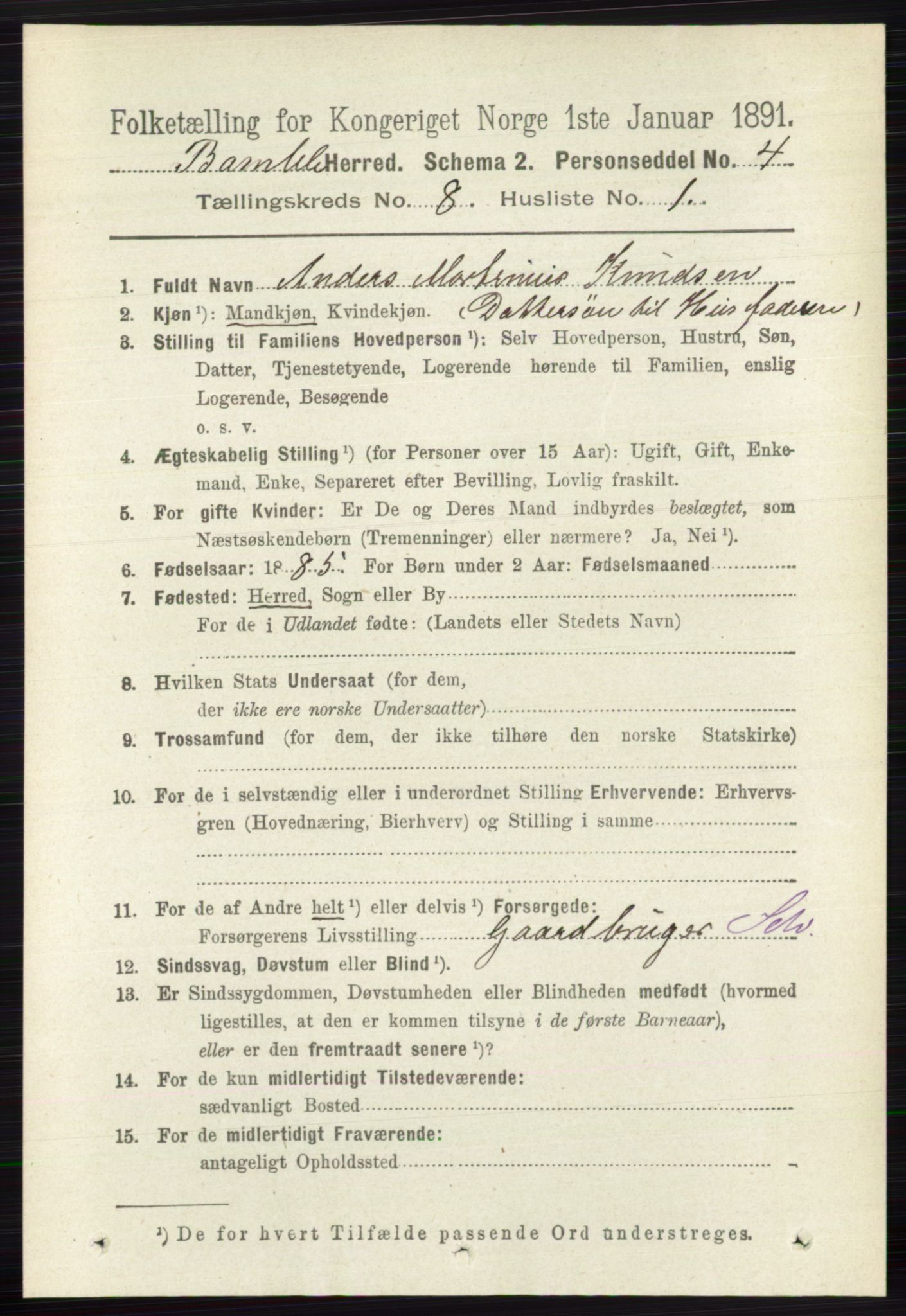 RA, 1891 census for 0814 Bamble, 1891, p. 3498