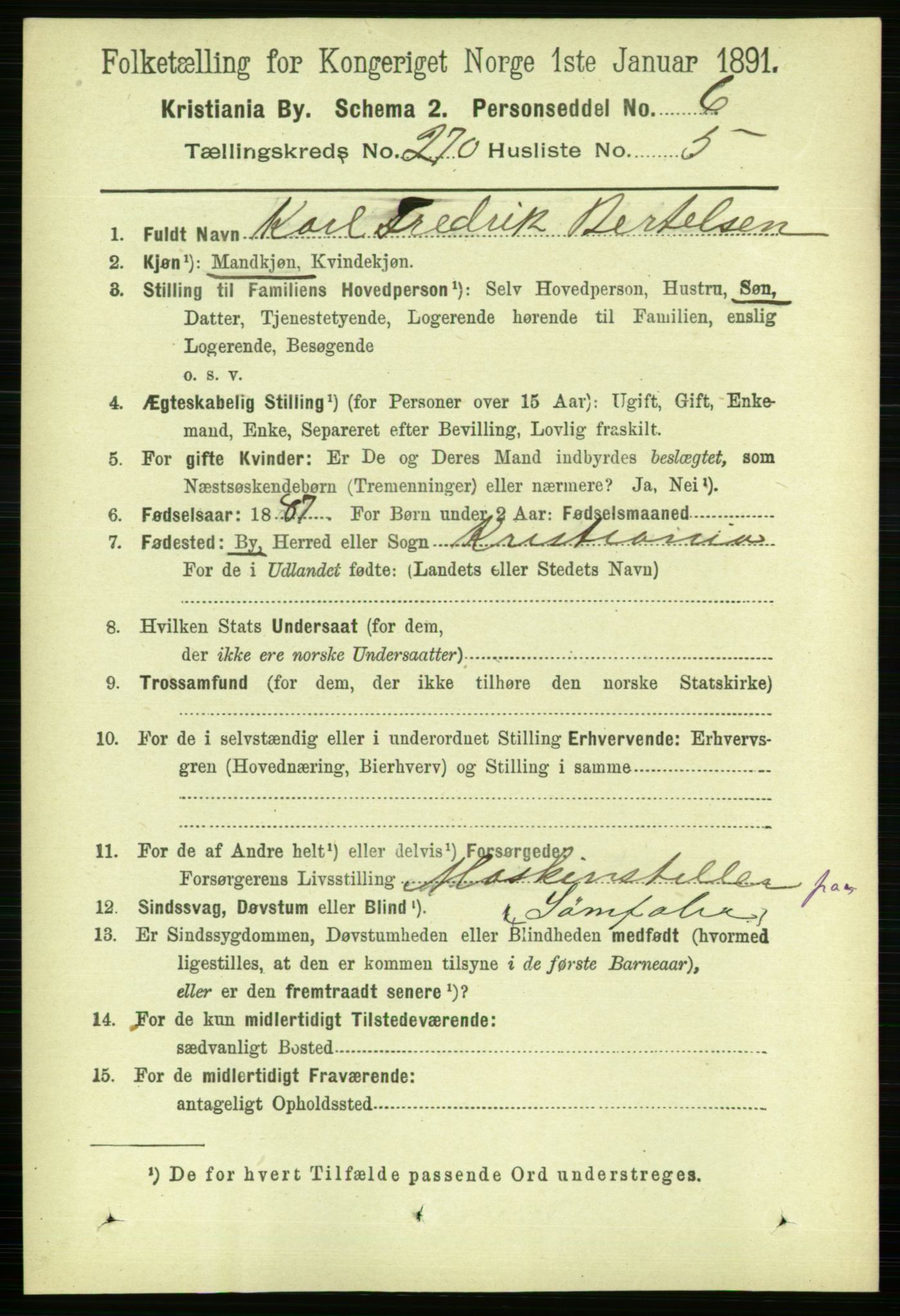 RA, 1891 census for 0301 Kristiania, 1891, p. 164125