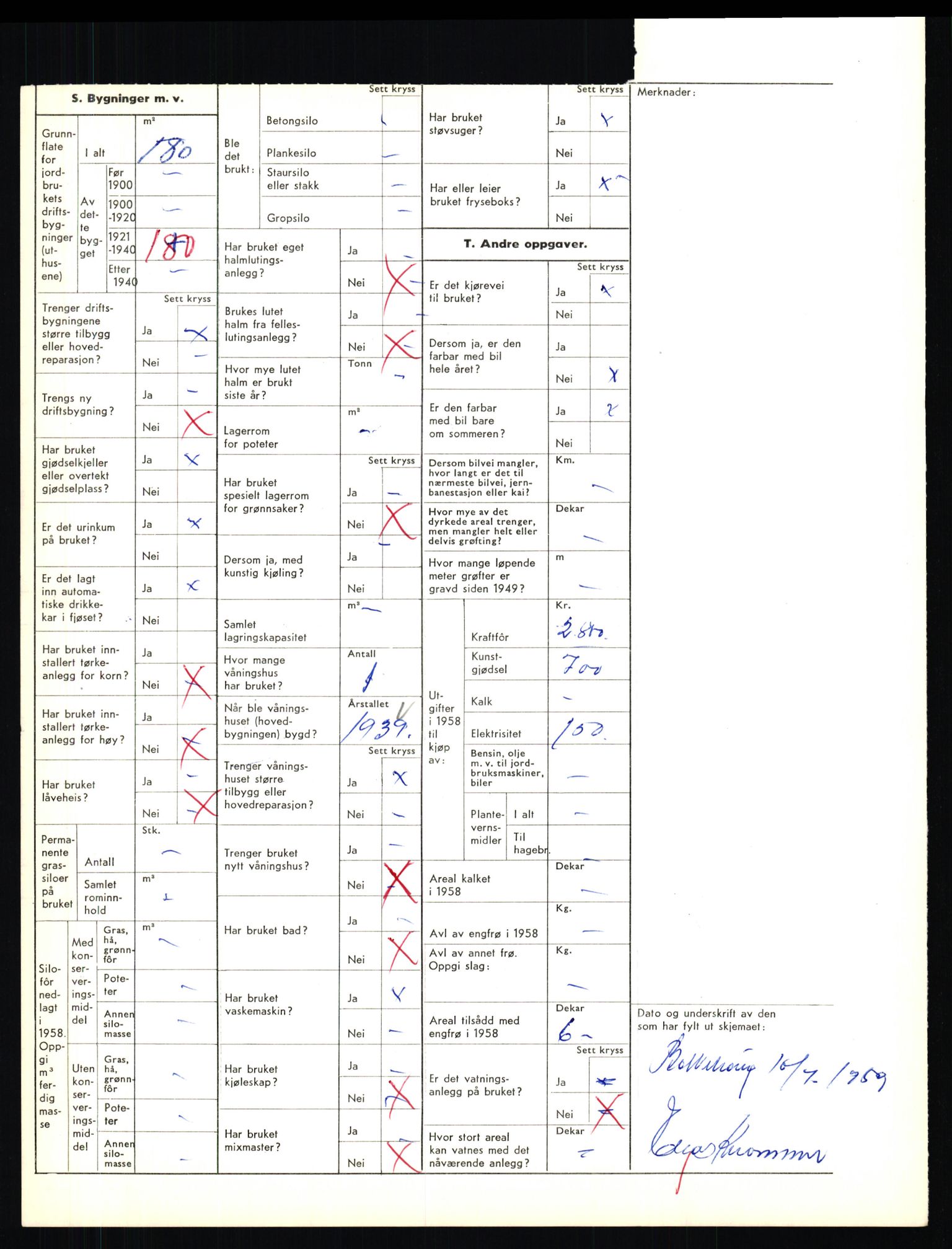 Statistisk sentralbyrå, Næringsøkonomiske emner, Jordbruk, skogbruk, jakt, fiske og fangst, AV/RA-S-2234/G/Gd/L0655: Troms: 1924 Målselv (kl. 4-10), 1959, p. 1475