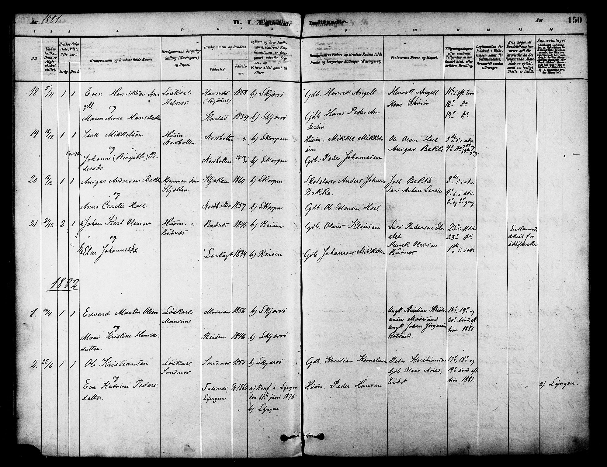 Skjervøy sokneprestkontor, SATØ/S-1300/H/Ha/Haa/L0009kirke: Parish register (official) no. 9, 1878-1887, p. 150