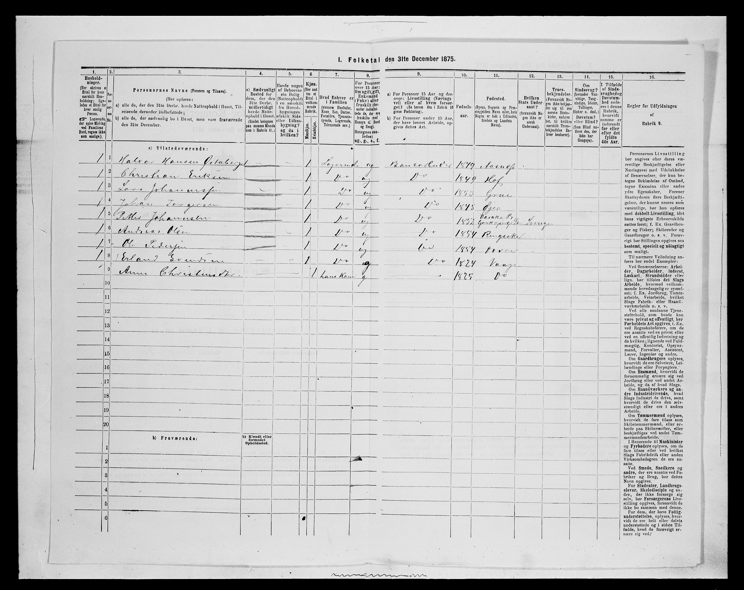 SAH, 1875 census for 0432P Rendalen, 1875, p. 497