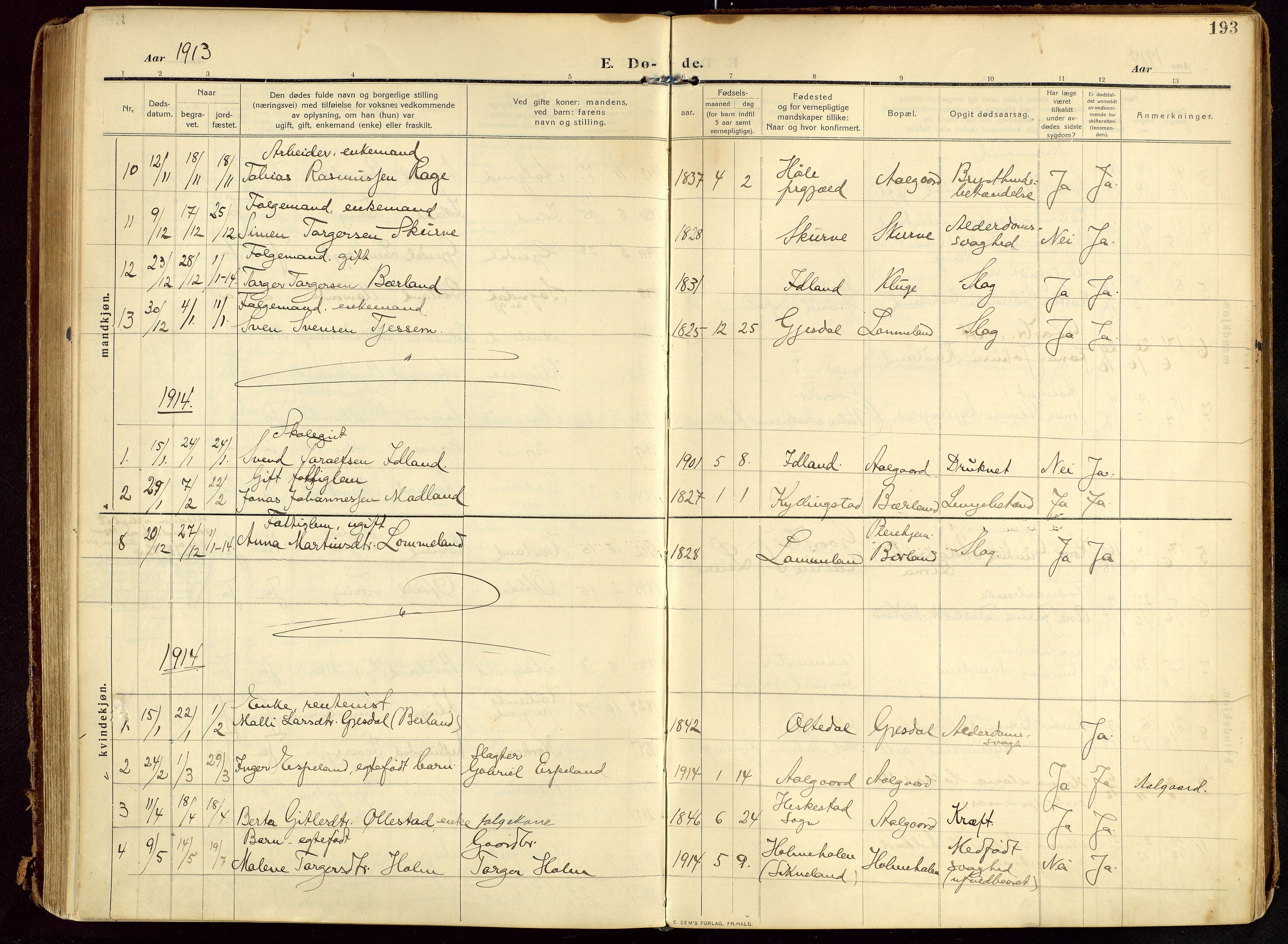 Lye sokneprestkontor, SAST/A-101794/002/B/L0001: Parish register (official) no. A 13, 1910-1925, p. 193