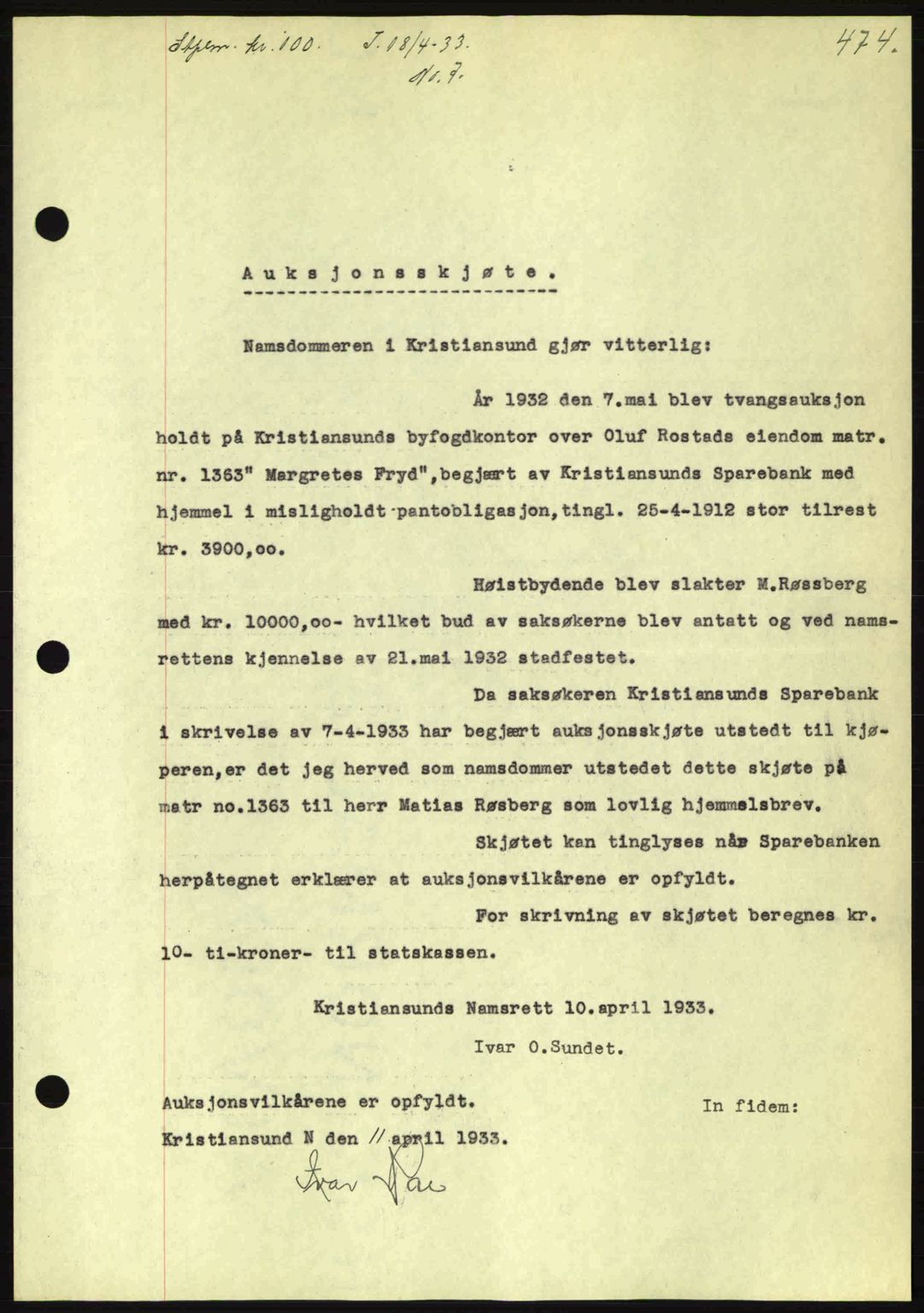 Kristiansund byfogd, AV/SAT-A-4587/A/27: Mortgage book no. 26, 1931-1933, Deed date: 18.04.1933