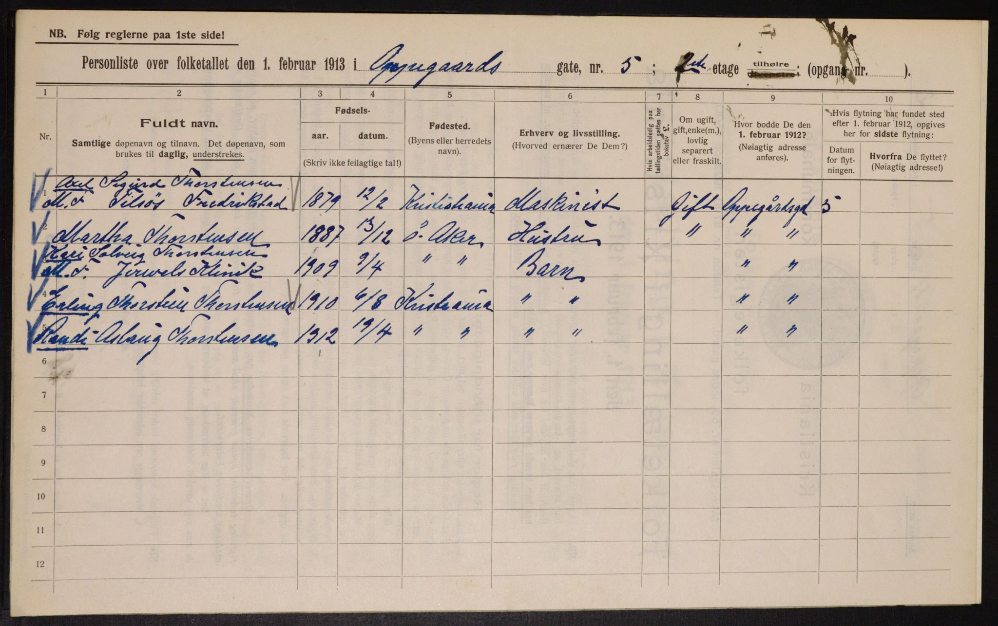 OBA, Municipal Census 1913 for Kristiania, 1913, p. 75857