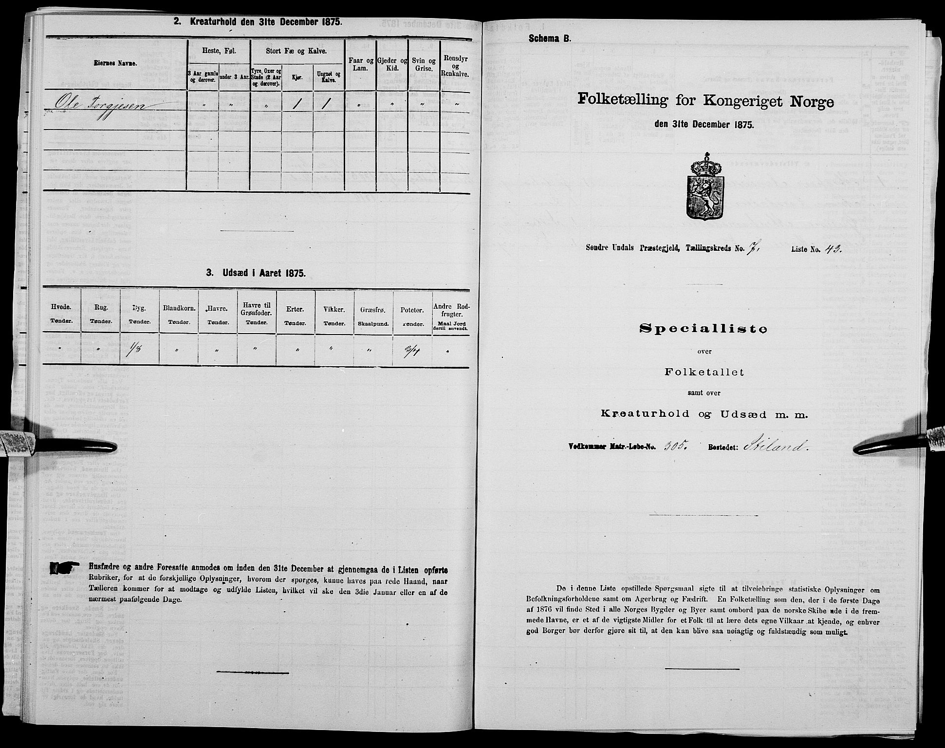 SAK, 1875 census for 1029P Sør-Audnedal, 1875, p. 1031