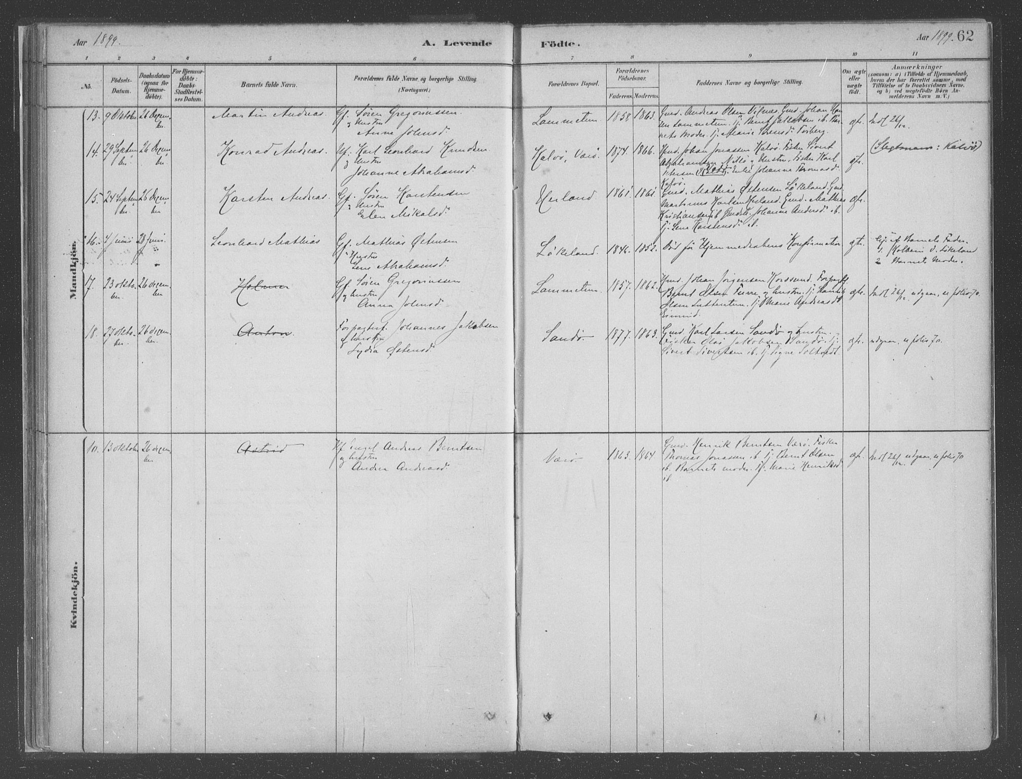 Askvoll sokneprestembete, AV/SAB-A-79501/H/Haa/Haac/L0001: Parish register (official) no. C  1, 1879-1922, p. 62