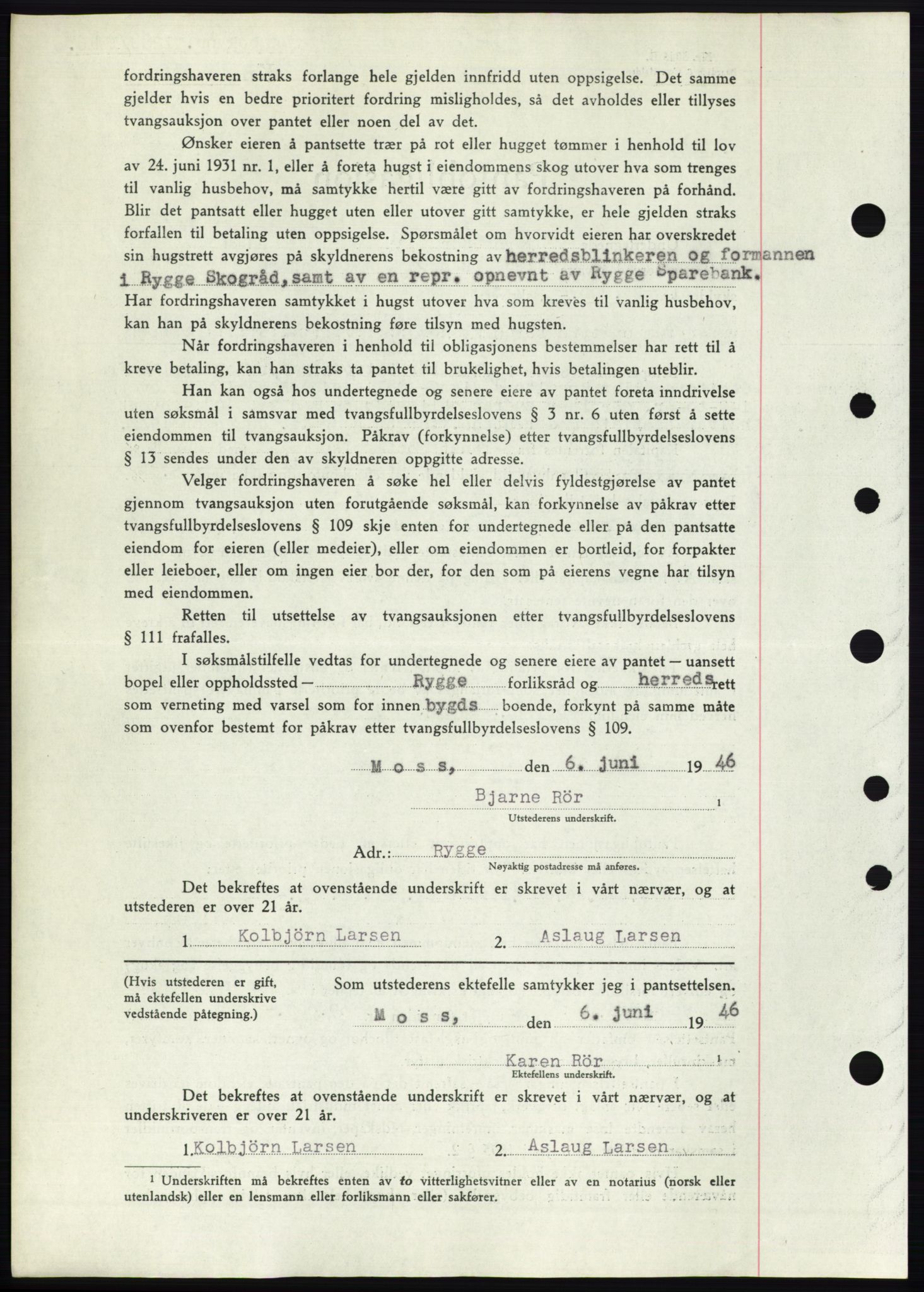 Moss sorenskriveri, SAO/A-10168: Mortgage book no. B15, 1946-1946, Diary no: : 1288/1946