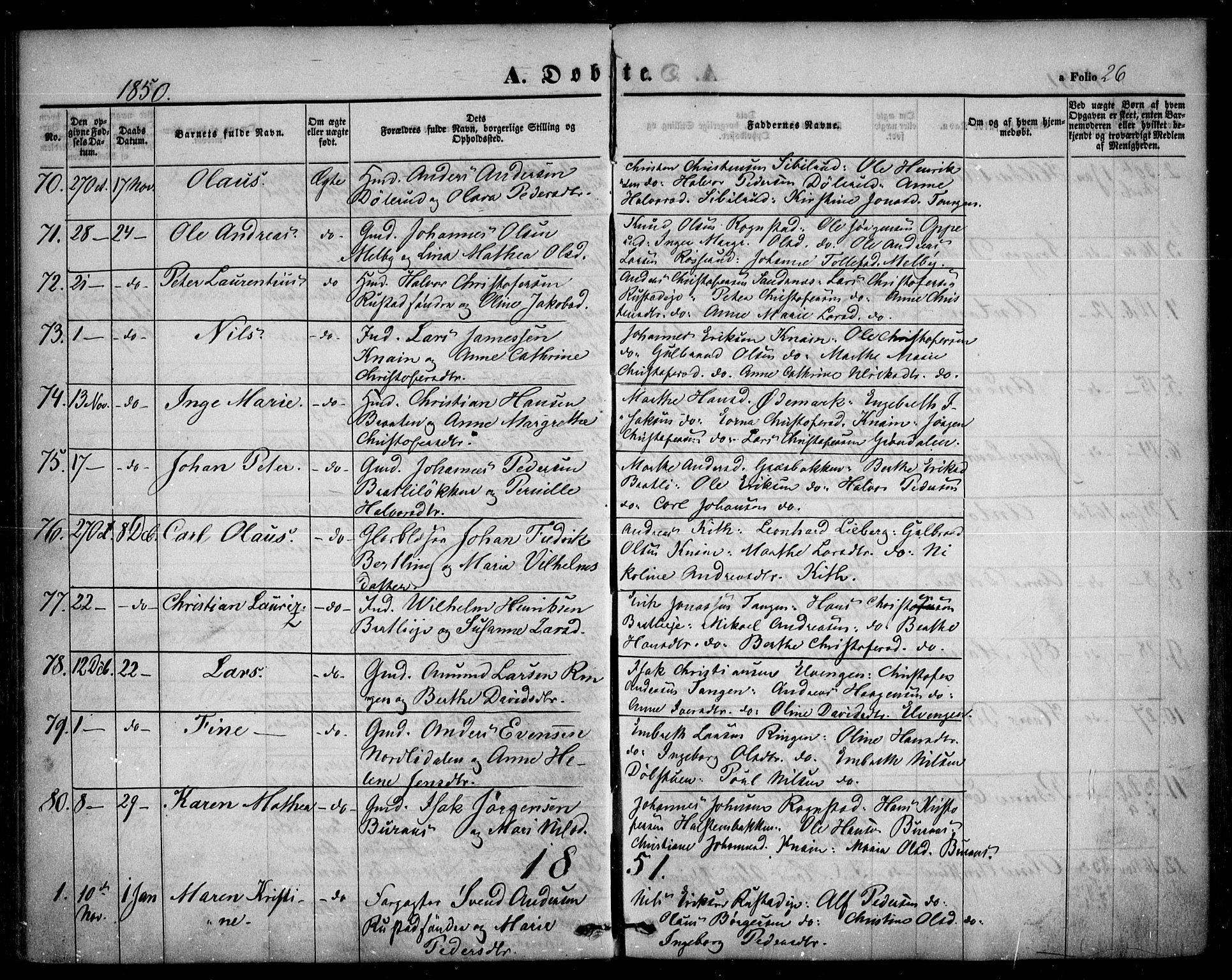 Hurdal prestekontor Kirkebøker, SAO/A-10889/F/Fa/L0005: Parish register (official) no. I 5, 1846-1859, p. 26