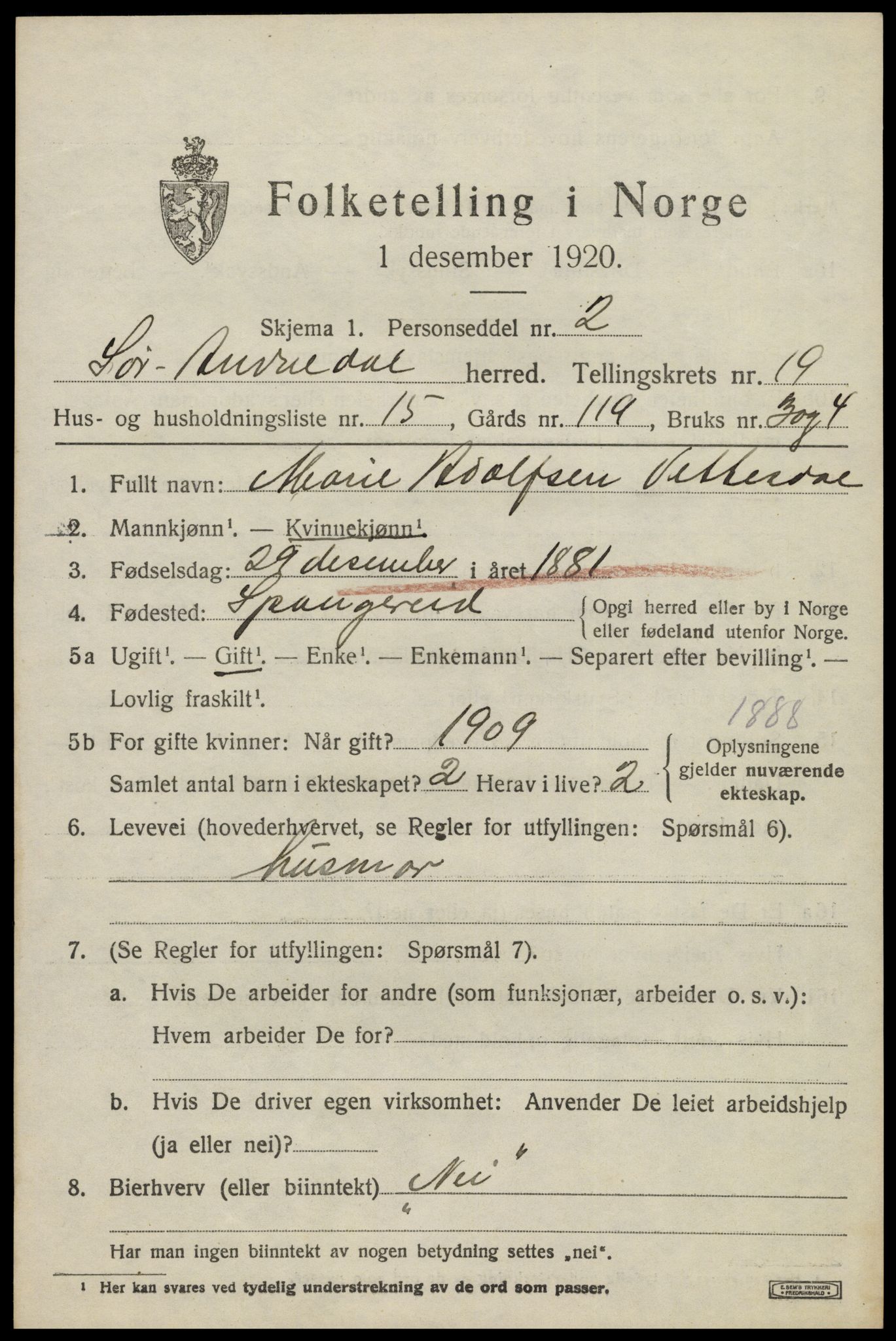 SAK, 1920 census for Sør-Audnedal, 1920, p. 6699