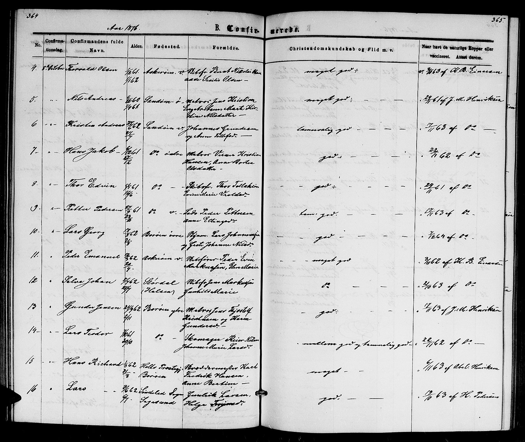 Dypvåg sokneprestkontor, AV/SAK-1111-0007/F/Fb/Fba/L0012: Parish register (copy) no. B 12, 1872-1886, p. 364-365