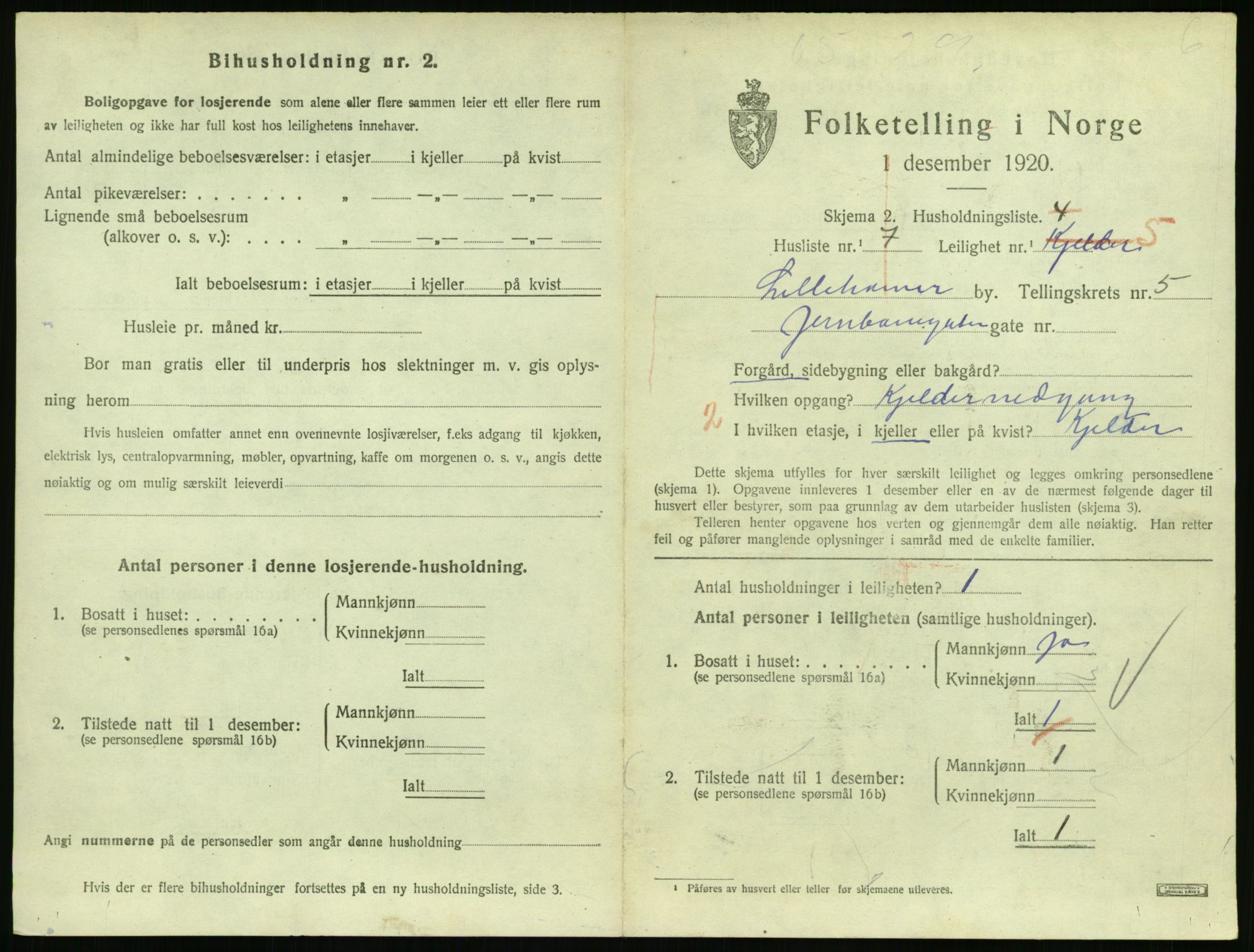 SAH, 1920 census for Lillehammer, 1920, p. 2230