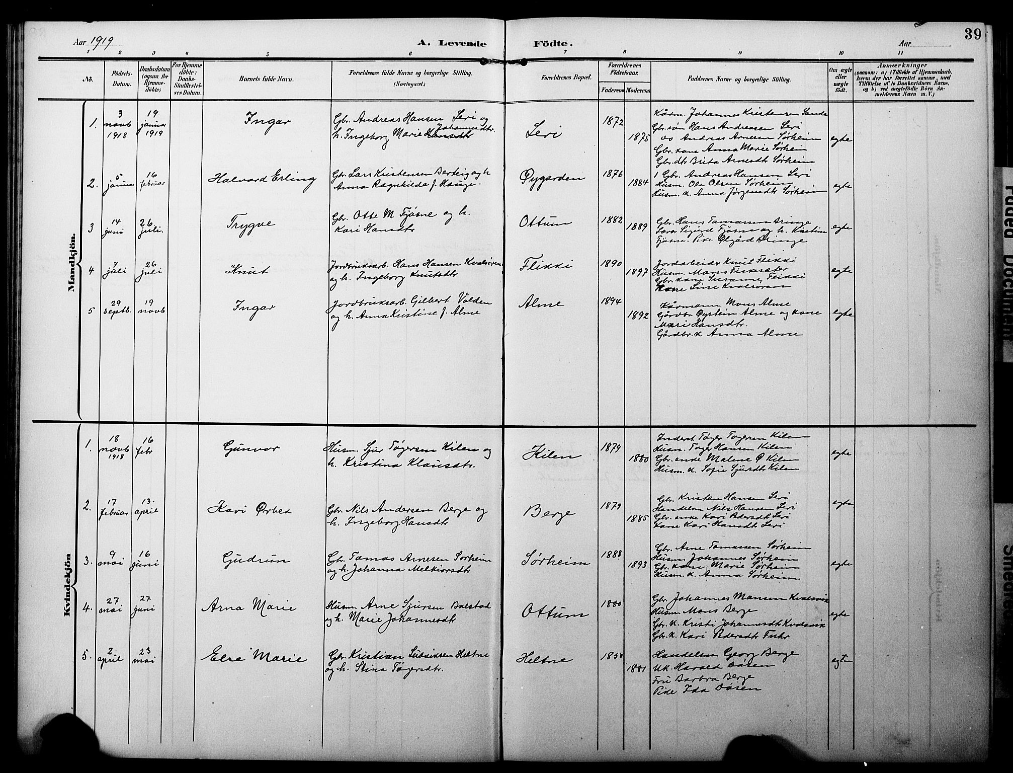 Luster sokneprestembete, AV/SAB-A-81101/H/Hab/Haba/L0001: Parish register (copy) no. A 1, 1903-1930, p. 39