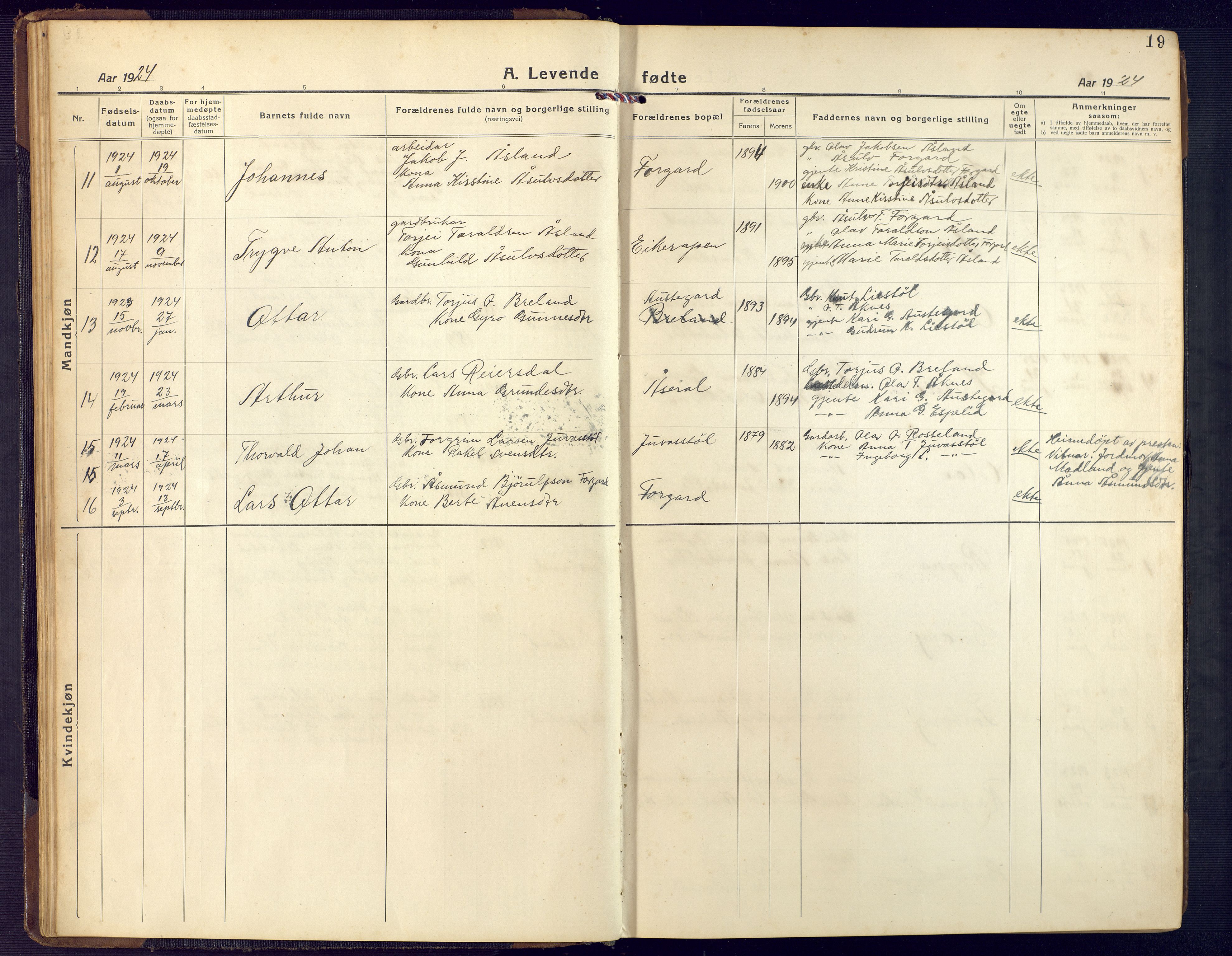 Åseral sokneprestkontor, AV/SAK-1111-0051/F/Fb/L0004: Parish register (copy) no. B 4, 1920-1946, p. 19