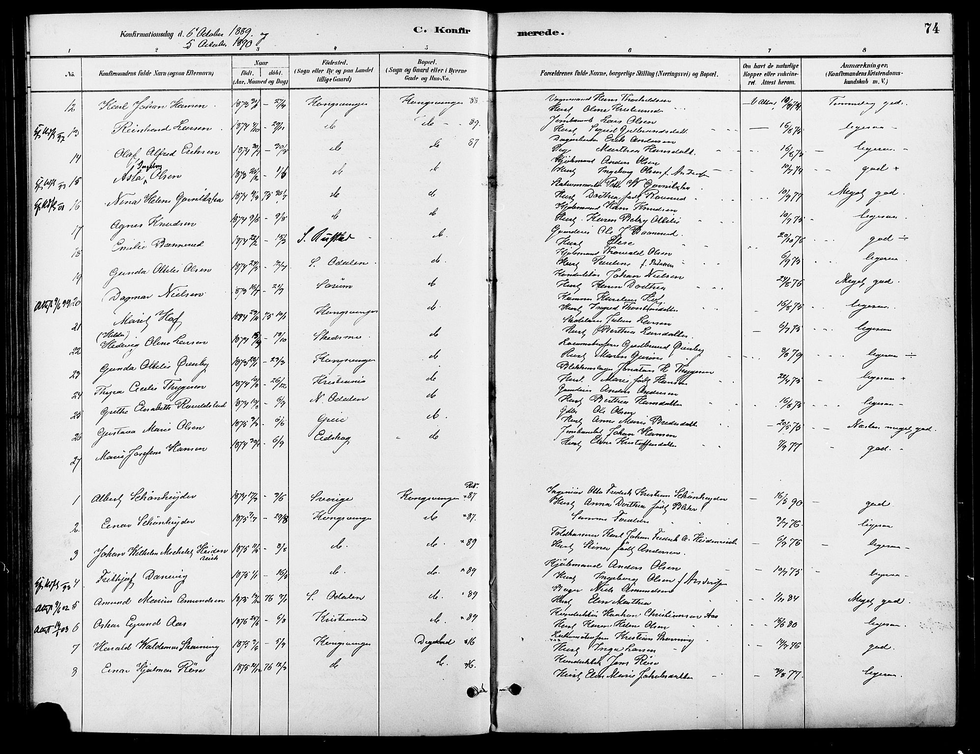 Vinger prestekontor, AV/SAH-PREST-024/H/Ha/Haa/L0013: Parish register (official) no. 13, 1881-1897, p. 74