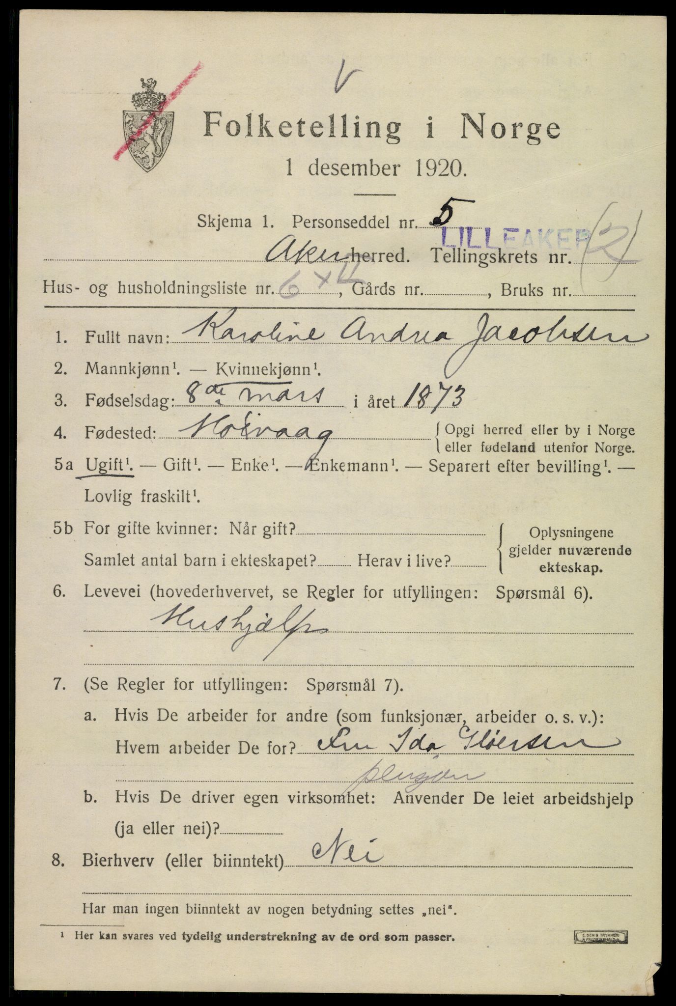 SAO, 1920 census for Aker, 1920, p. 23390