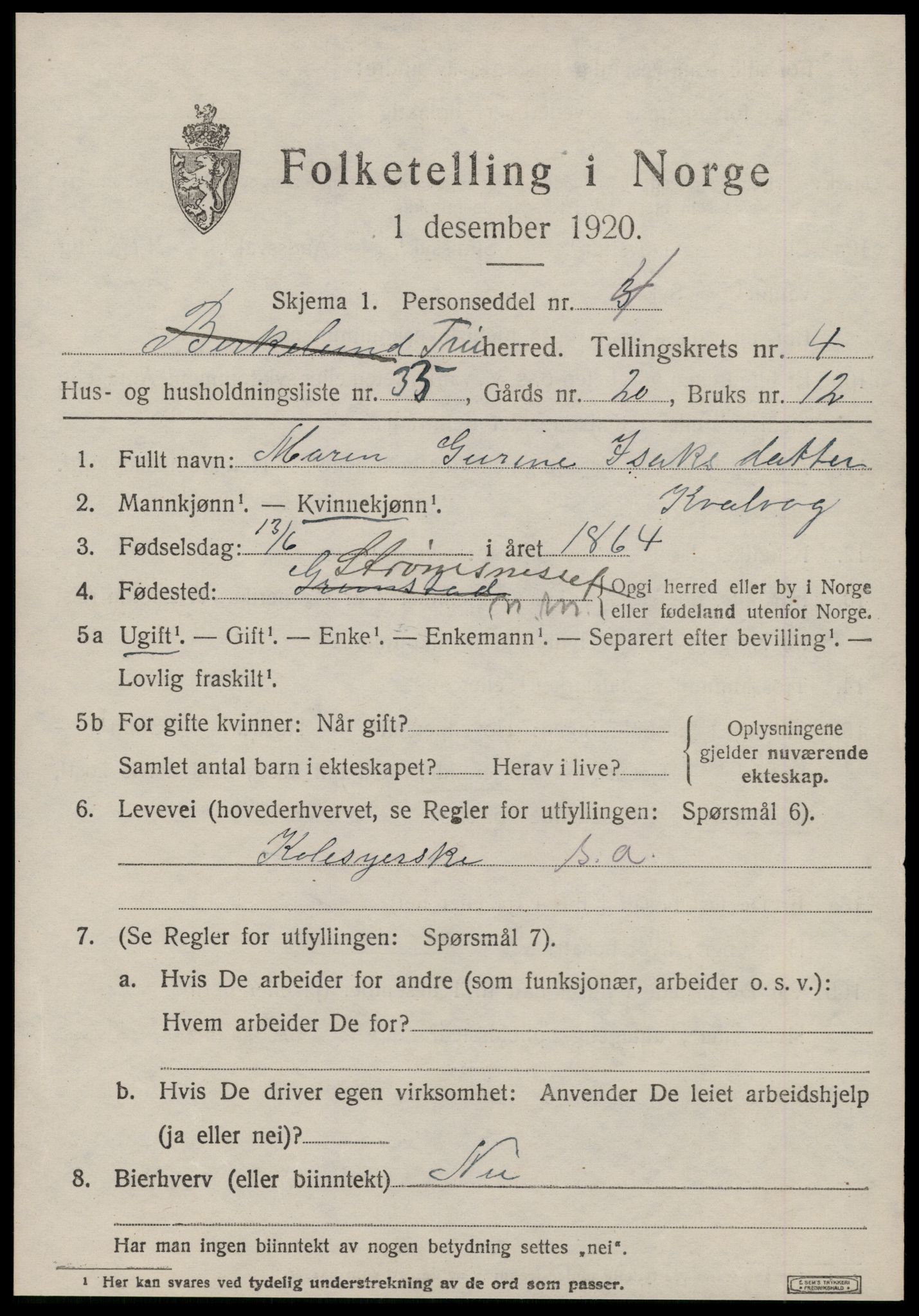 SAT, 1920 census for Frei, 1920, p. 2533