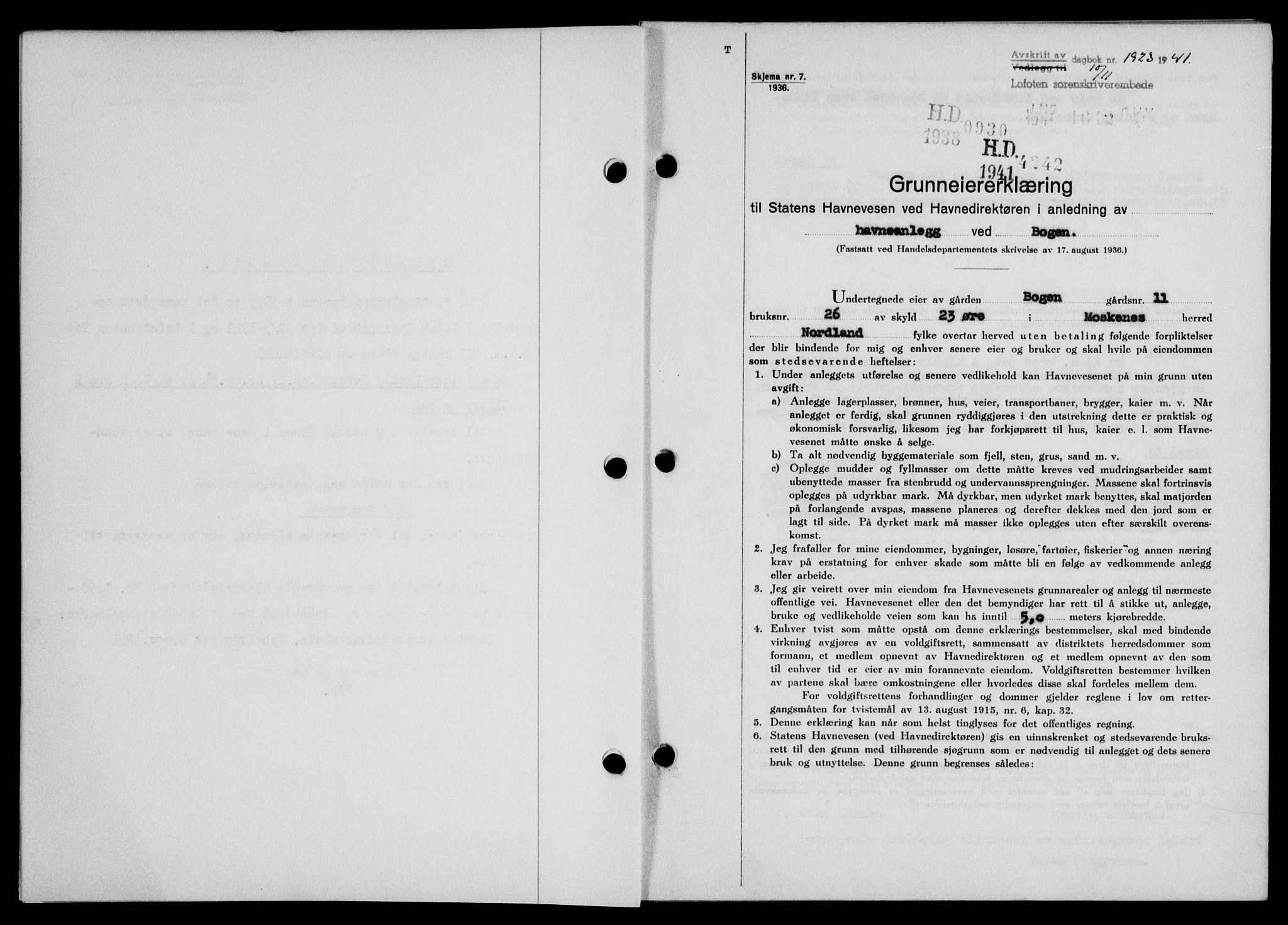 Lofoten sorenskriveri, SAT/A-0017/1/2/2C/L0009a: Mortgage book no. 9a, 1941-1942, Diary no: : 1923/1941