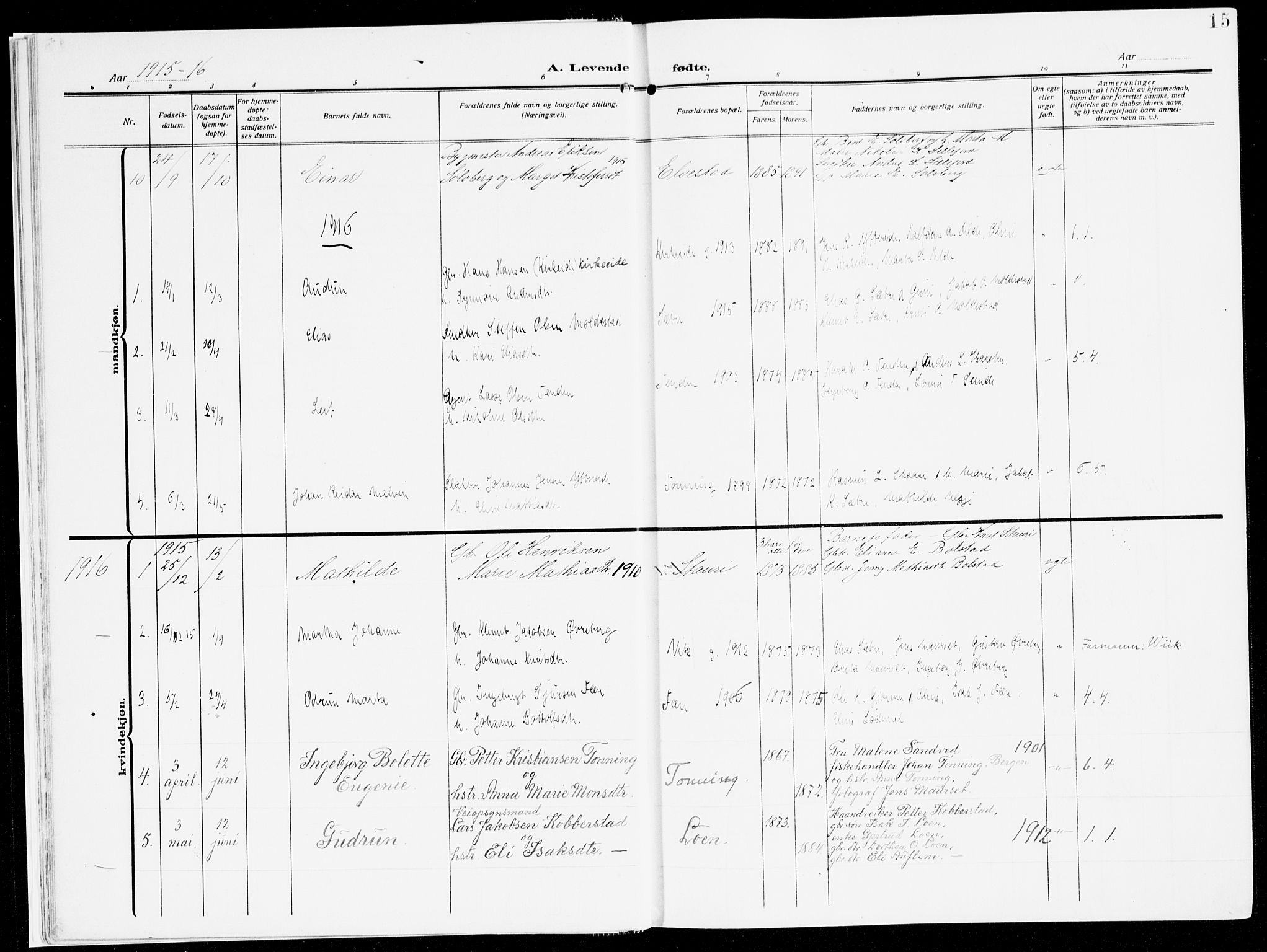 Stryn Sokneprestembete, AV/SAB-A-82501: Parish register (official) no. B 2, 1908-1936, p. 15