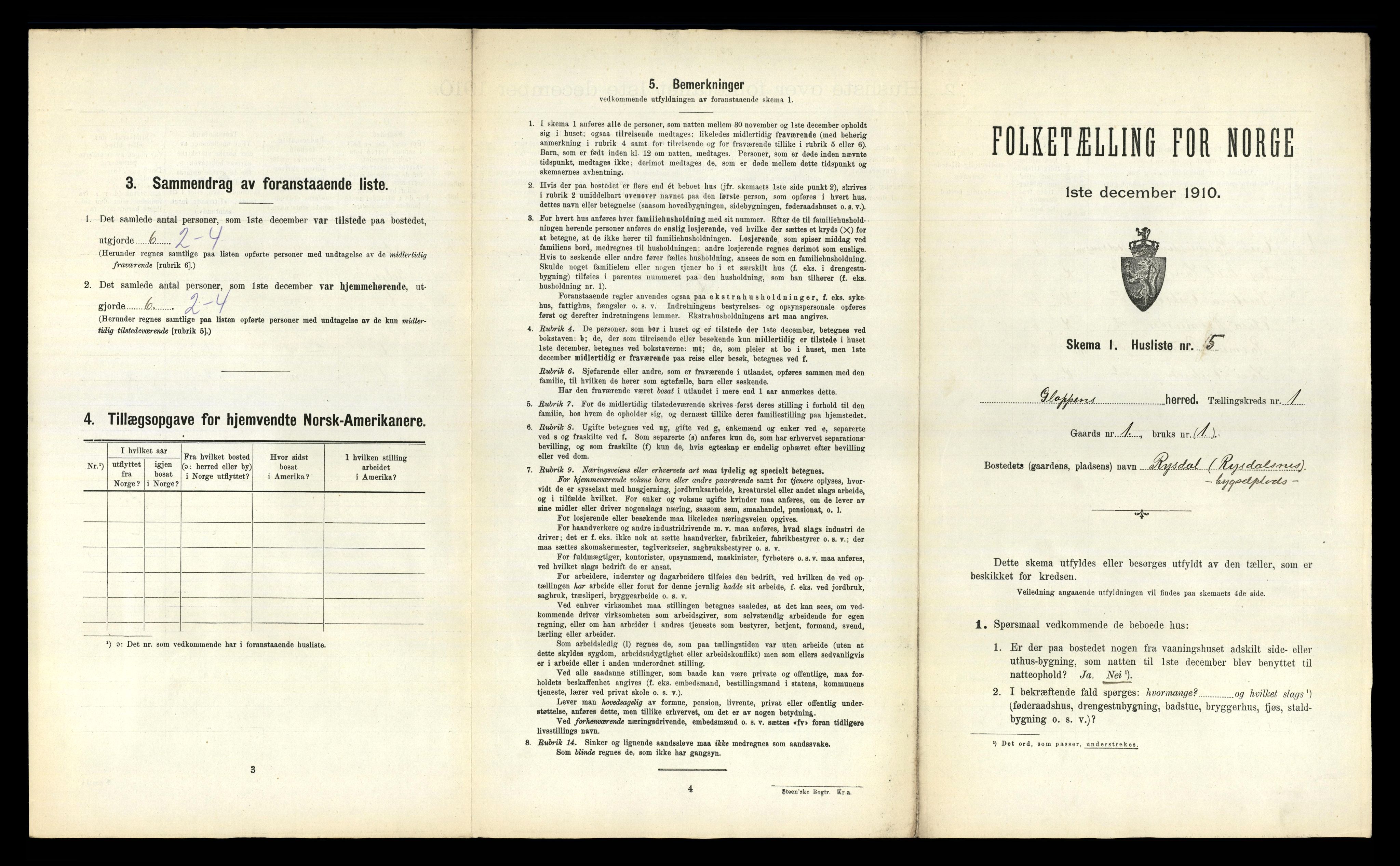 RA, 1910 census for Gloppen, 1910, p. 52