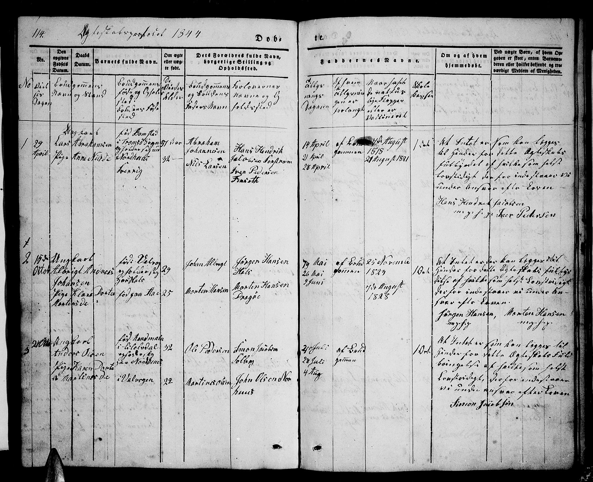 Tranøy sokneprestkontor, SATØ/S-1313/I/Ia/Iab/L0001klokker: Parish register (copy) no. 1, 1835-1853, p. 114