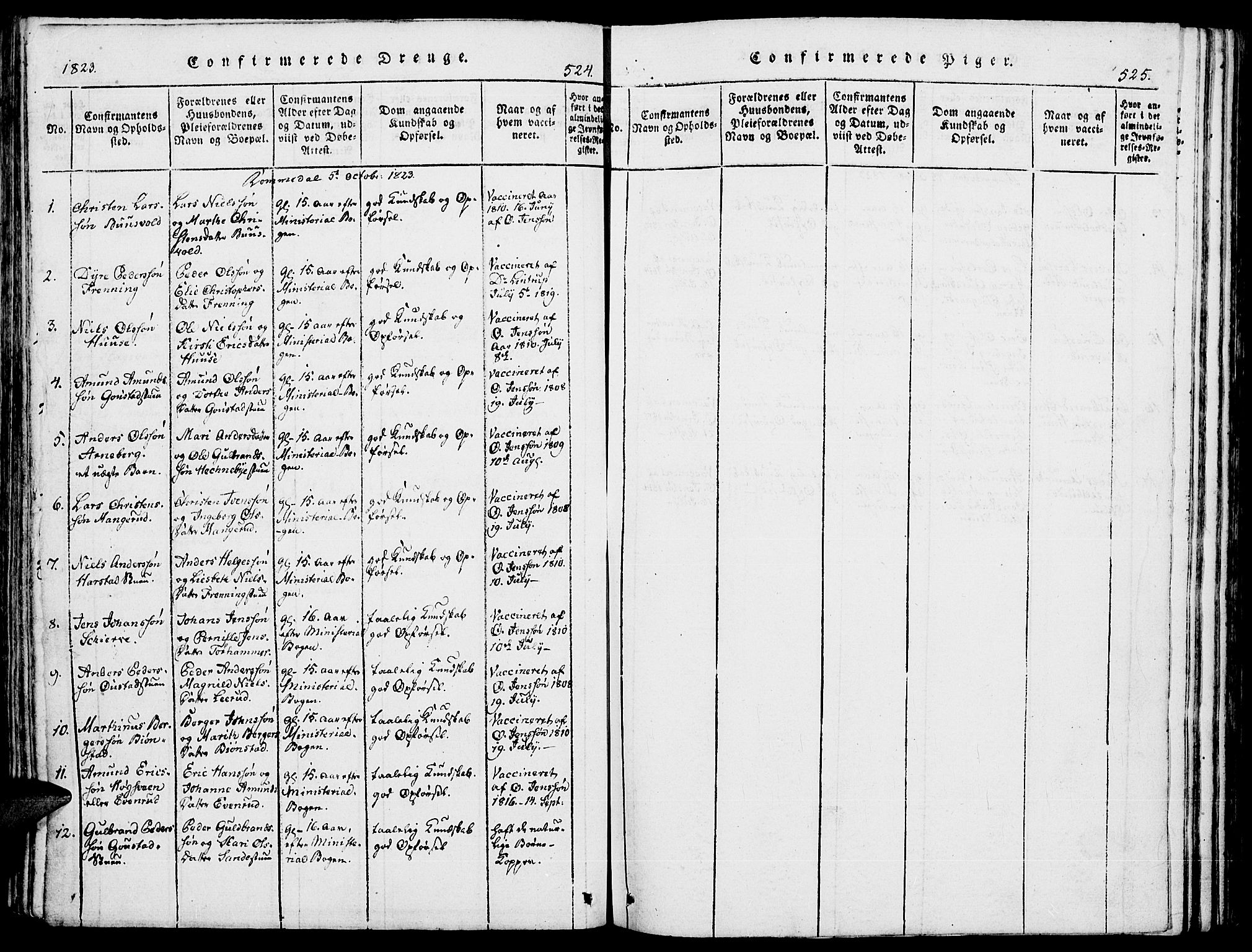 Romedal prestekontor, AV/SAH-PREST-004/K/L0002: Parish register (official) no. 2, 1814-1828, p. 524-525