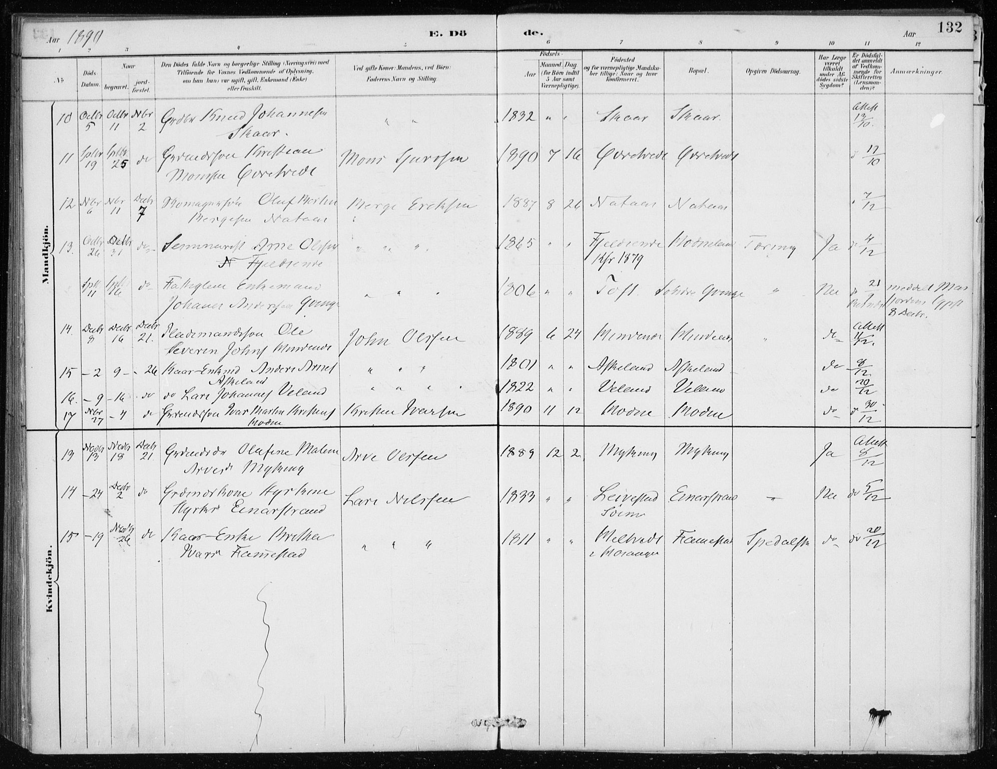 Lindås Sokneprestembete, AV/SAB-A-76701/H/Haa/Haaf/L0001: Parish register (official) no. F  1, 1886-1897, p. 132