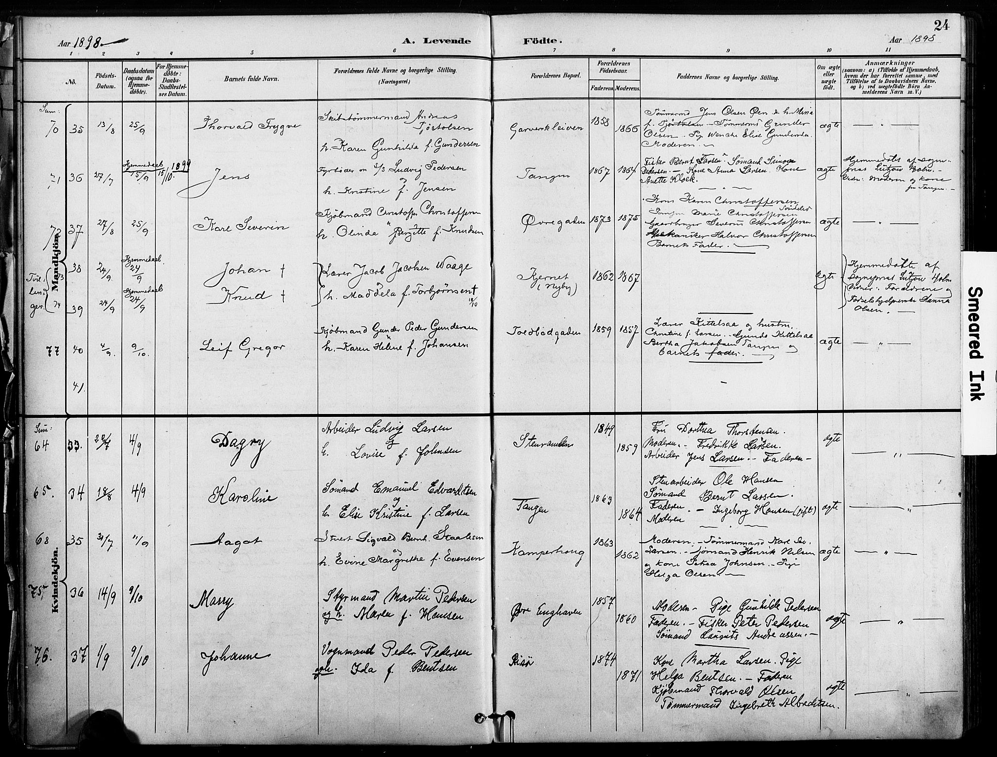 Risør sokneprestkontor, AV/SAK-1111-0035/F/Fa/L0010: Parish register (official) no. A 10, 1896-1906, p. 24