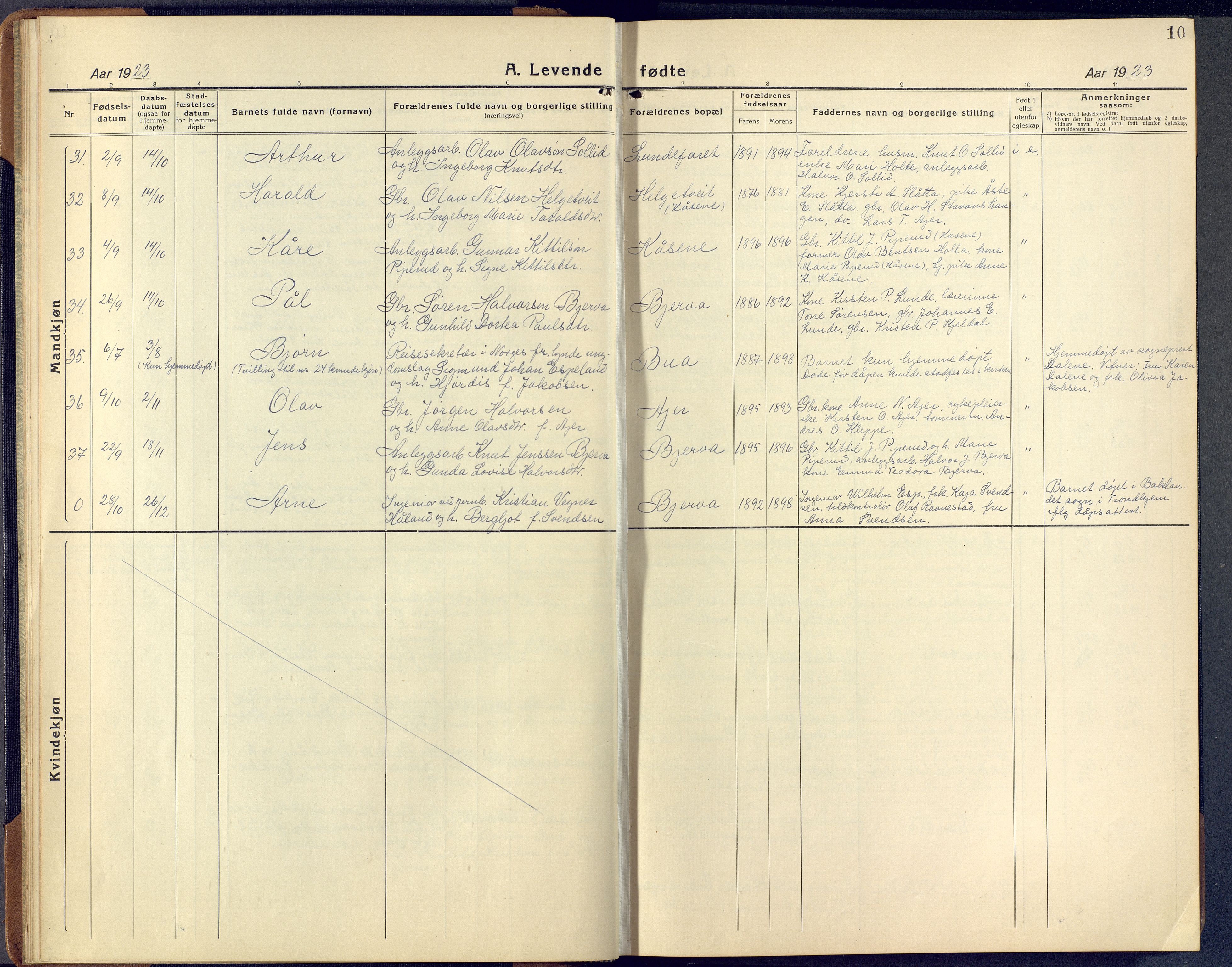 Lunde kirkebøker, SAKO/A-282/F/Fa/L0006: Parish register (official) no. I 6, 1922-1940, p. 10