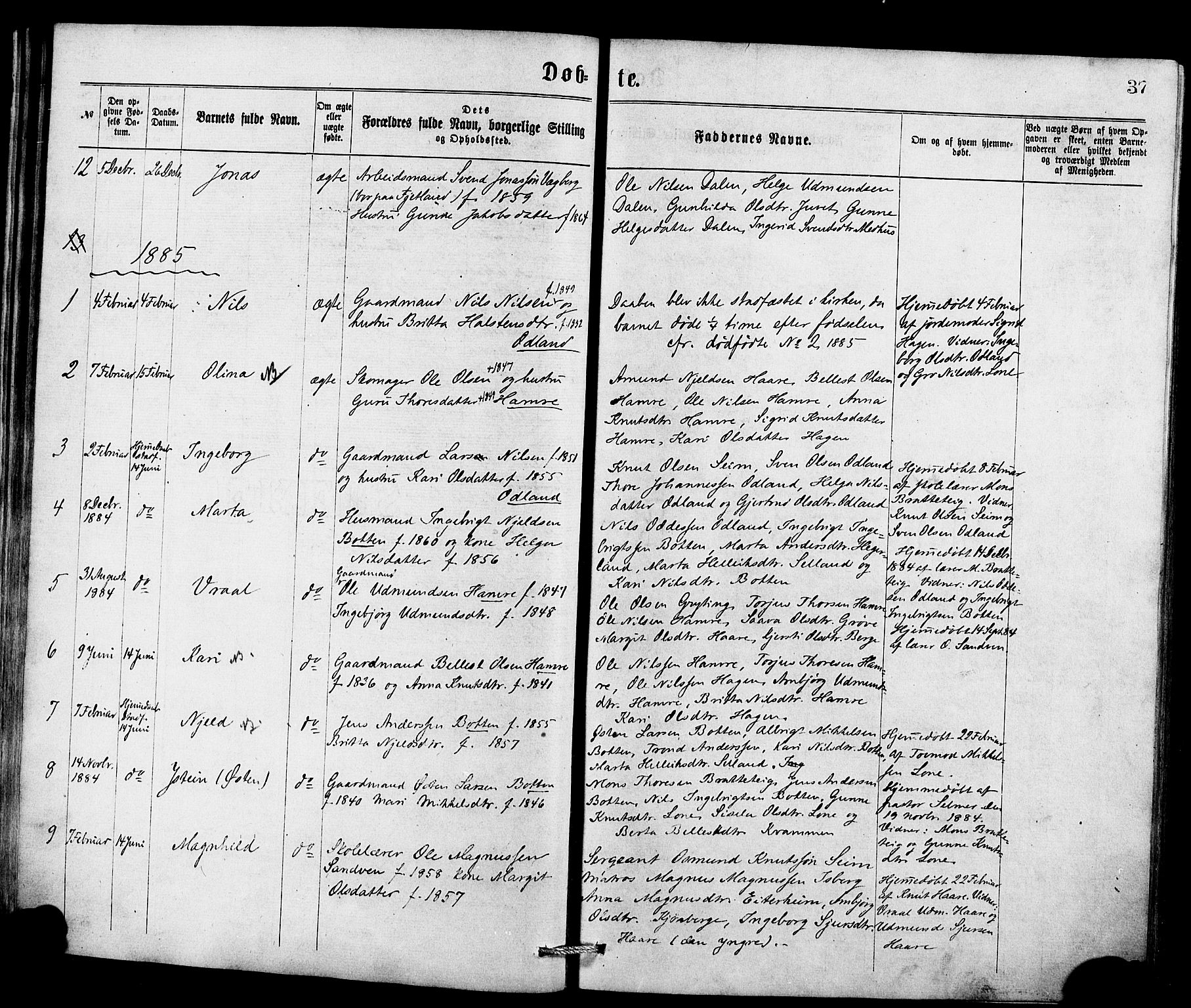 Røldal sokneprestembete, SAB/A-100247: Parish register (official) no. A 4, 1870-1886, p. 37