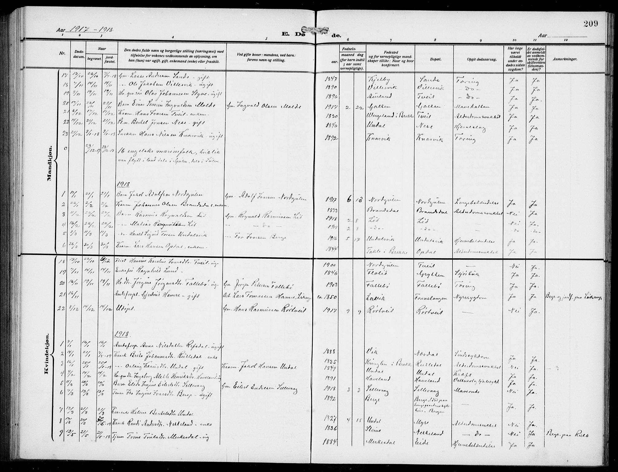 Gulen sokneprestembete, AV/SAB-A-80201/H/Hab/Habb/L0004: Parish register (copy) no. B 4, 1908-1936, p. 209