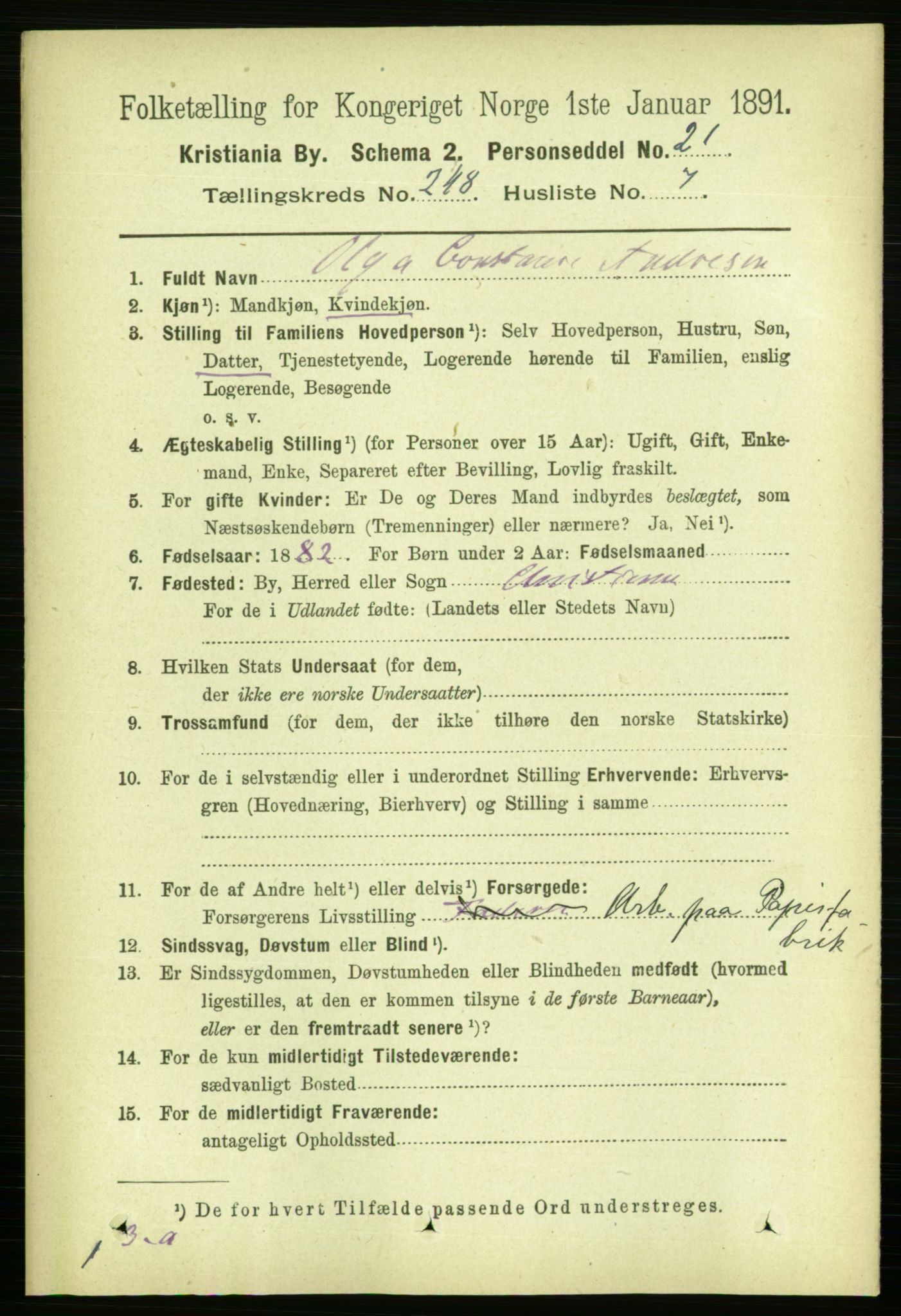 RA, 1891 census for 0301 Kristiania, 1891, p. 151320