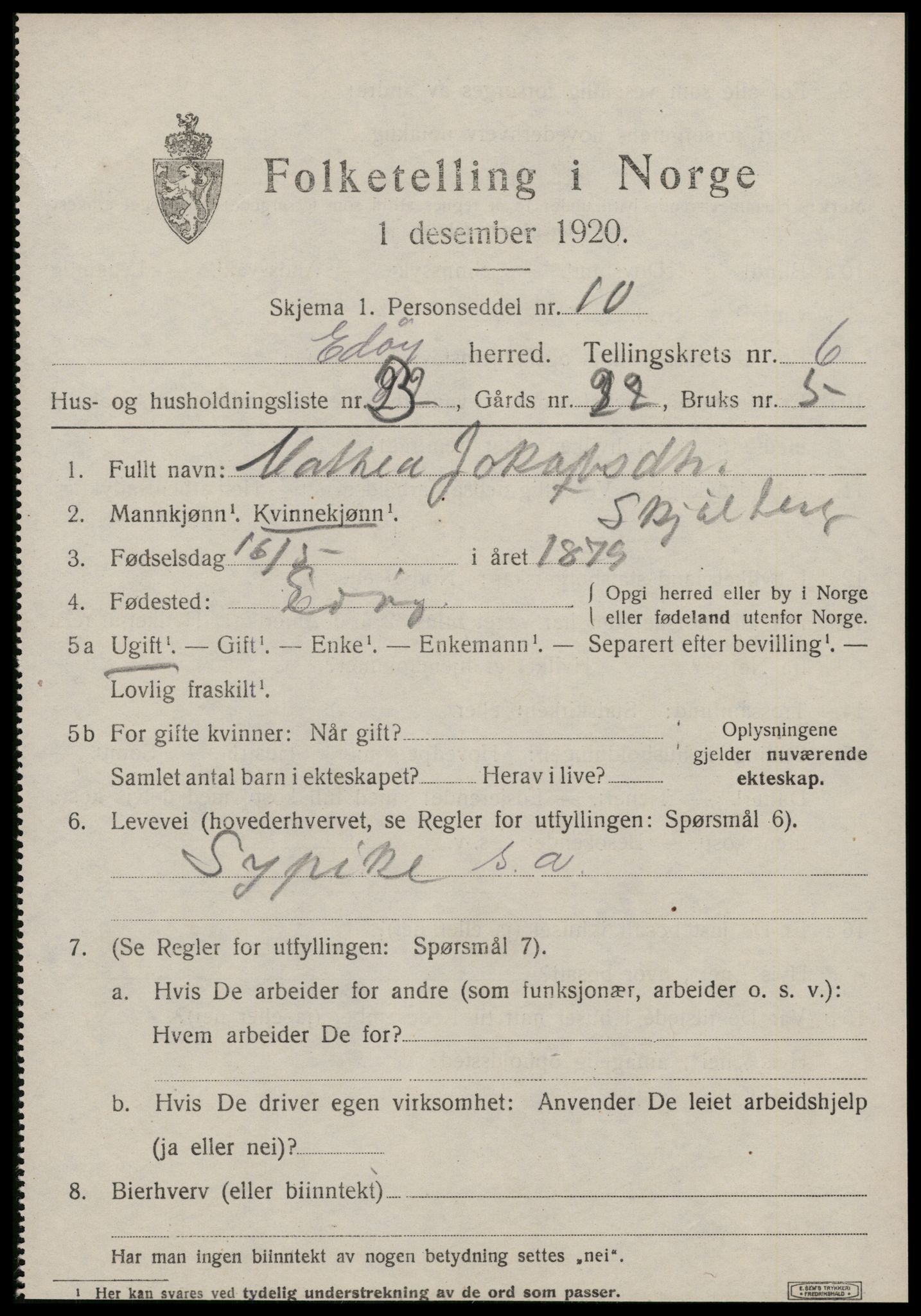 SAT, 1920 census for Edøy, 1920, p. 1810