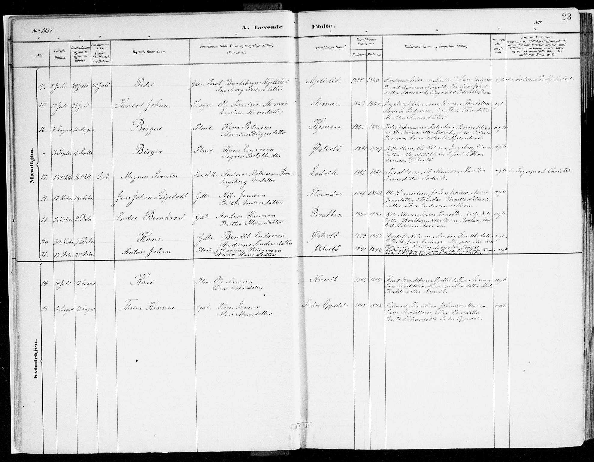 Lavik sokneprestembete, AV/SAB-A-80901: Parish register (official) no. B 1, 1882-1908, p. 23