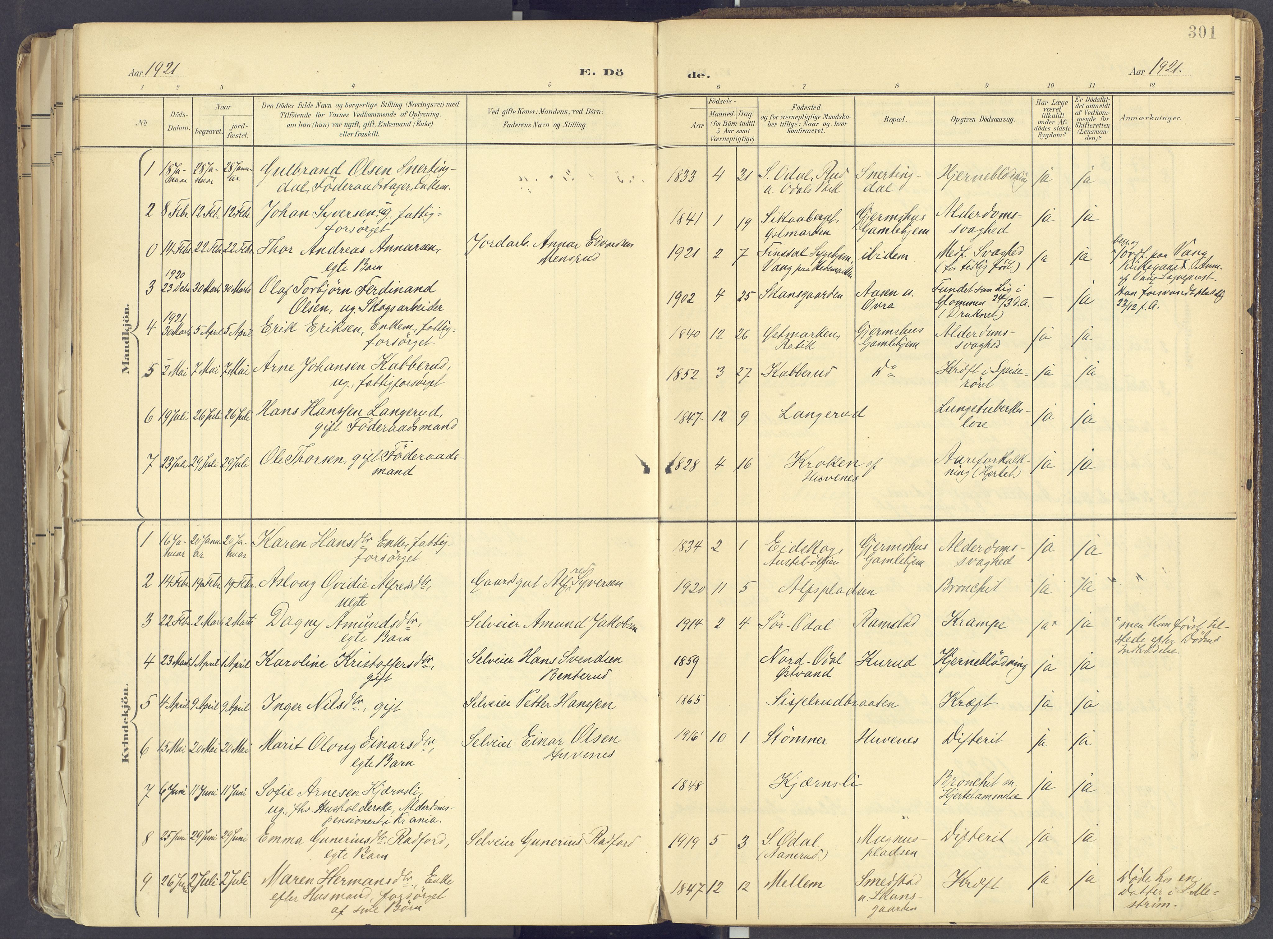 Vinger prestekontor, AV/SAH-PREST-024/H/Ha/Haa/L0017: Parish register (official) no. 17, 1901-1927, p. 301