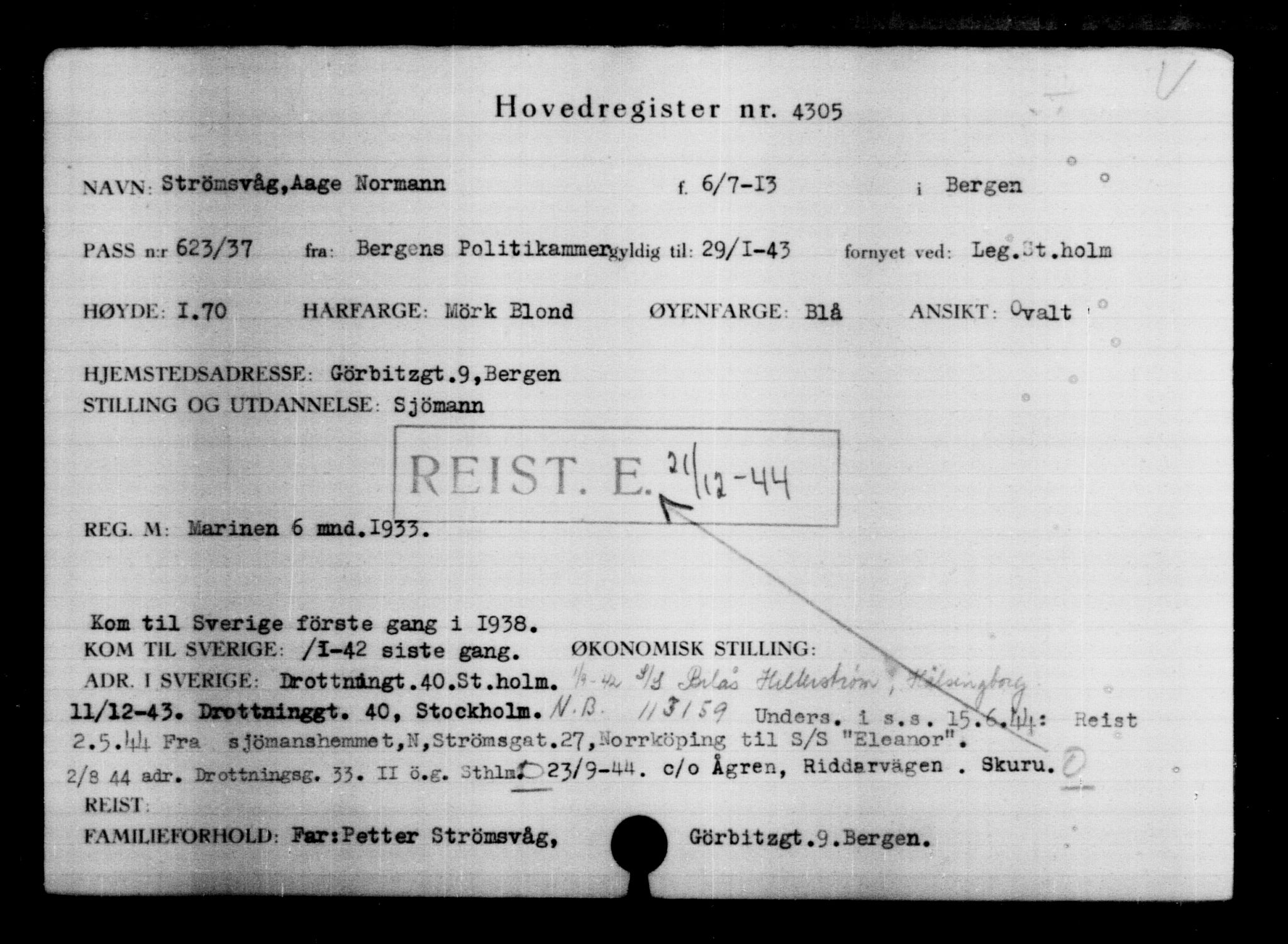 Den Kgl. Norske Legasjons Flyktningskontor, RA/S-6753/V/Va/L0004: Kjesäterkartoteket.  Flyktningenr. 3496-6610, 1940-1945, p. 983