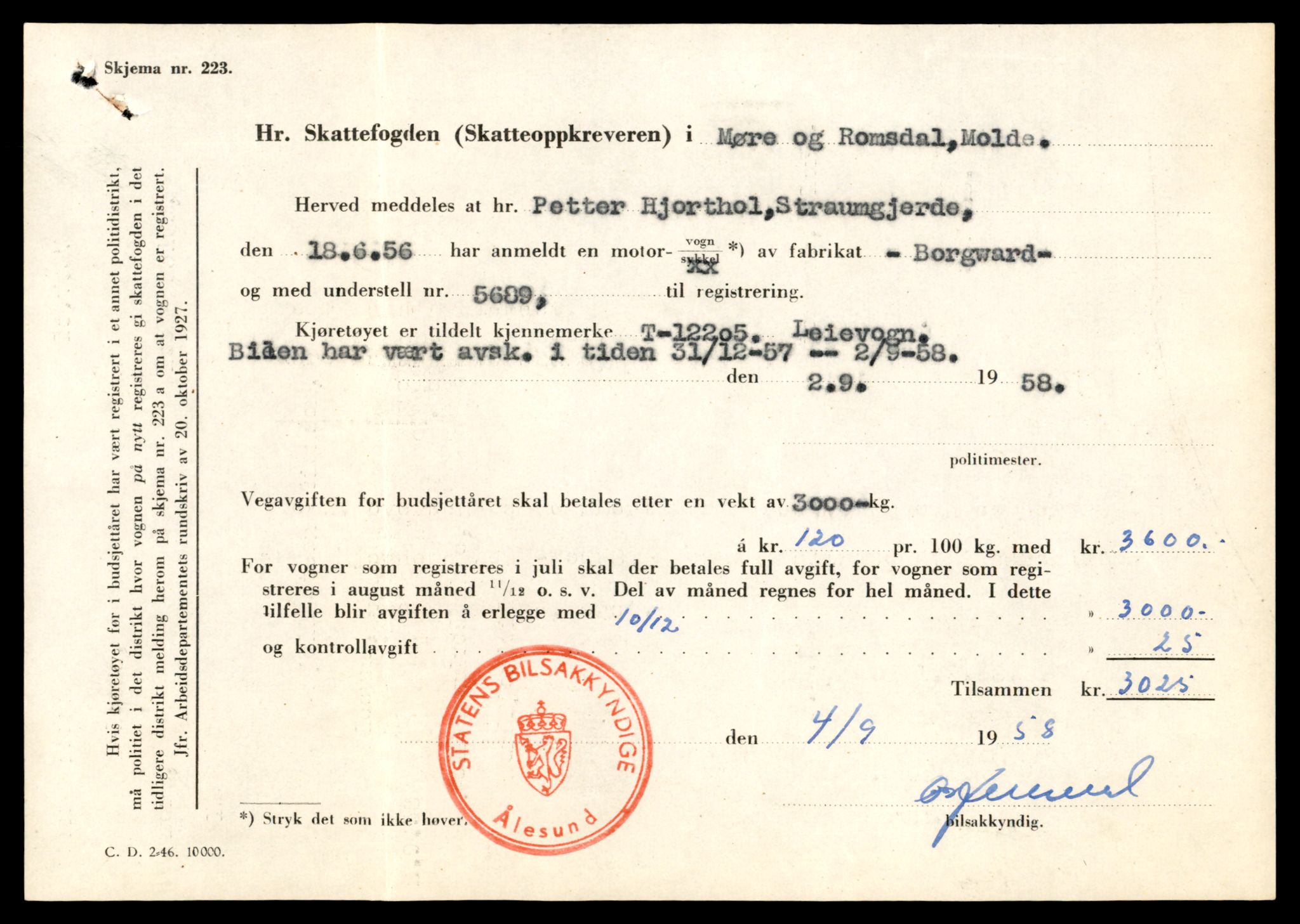 Møre og Romsdal vegkontor - Ålesund trafikkstasjon, AV/SAT-A-4099/F/Fe/L0033: Registreringskort for kjøretøy T 12151 - T 12474, 1927-1998, p. 1409