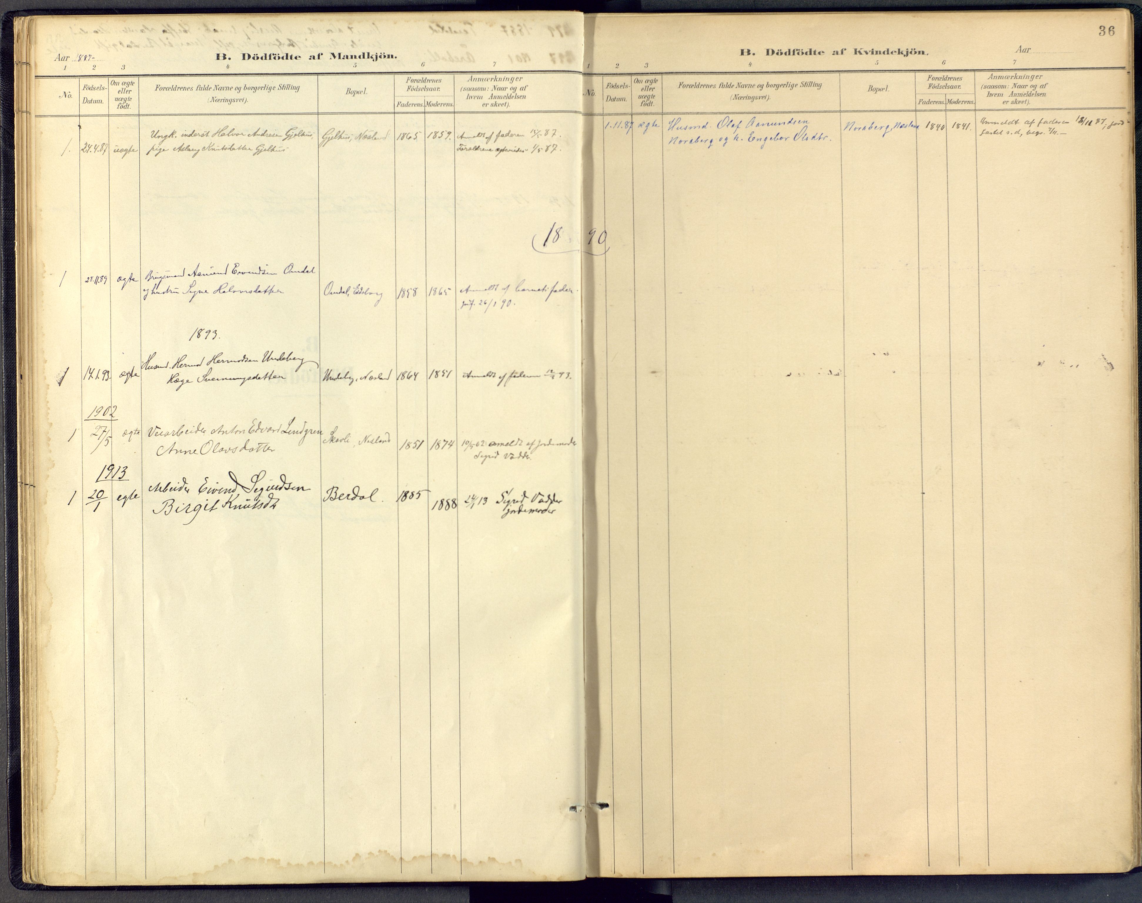 Vinje kirkebøker, SAKO/A-312/F/Fb/L0002: Parish register (official) no. II 2, 1887-1925, p. 36