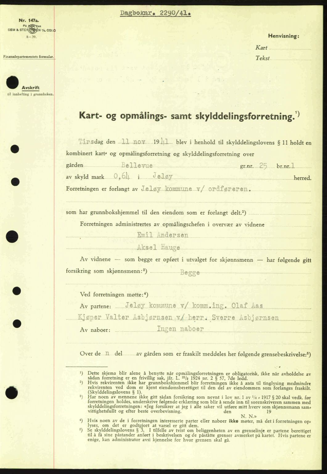 Moss sorenskriveri, SAO/A-10168: Mortgage book no. A9, 1941-1942, Diary no: : 2290/1941