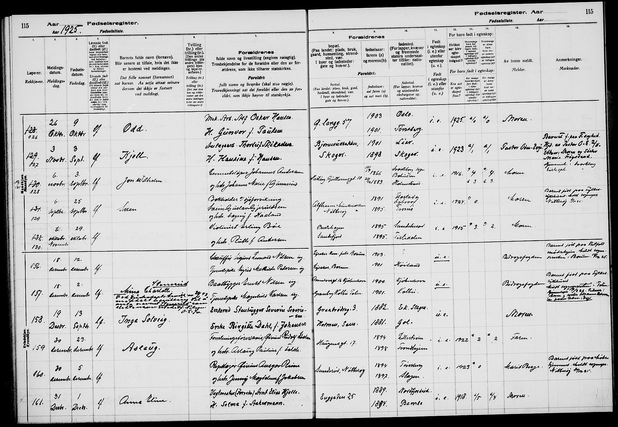 Tønsberg kirkebøker, AV/SAKO-A-330/J/Ja/L0002: Birth register no. 2, 1922-1928, p. 115