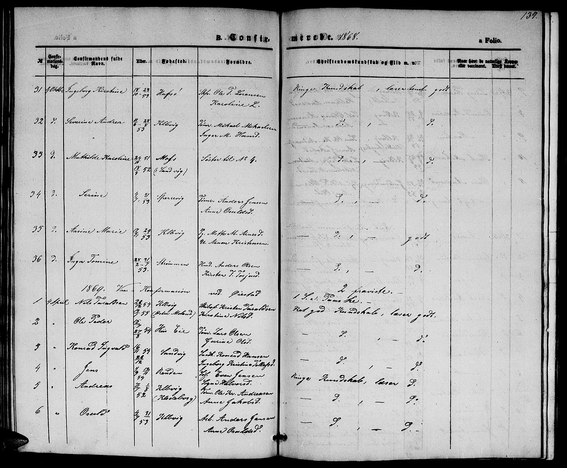 Hisøy sokneprestkontor, AV/SAK-1111-0020/F/Fb/L0001: Parish register (copy) no. B 1, 1849-1872, p. 139