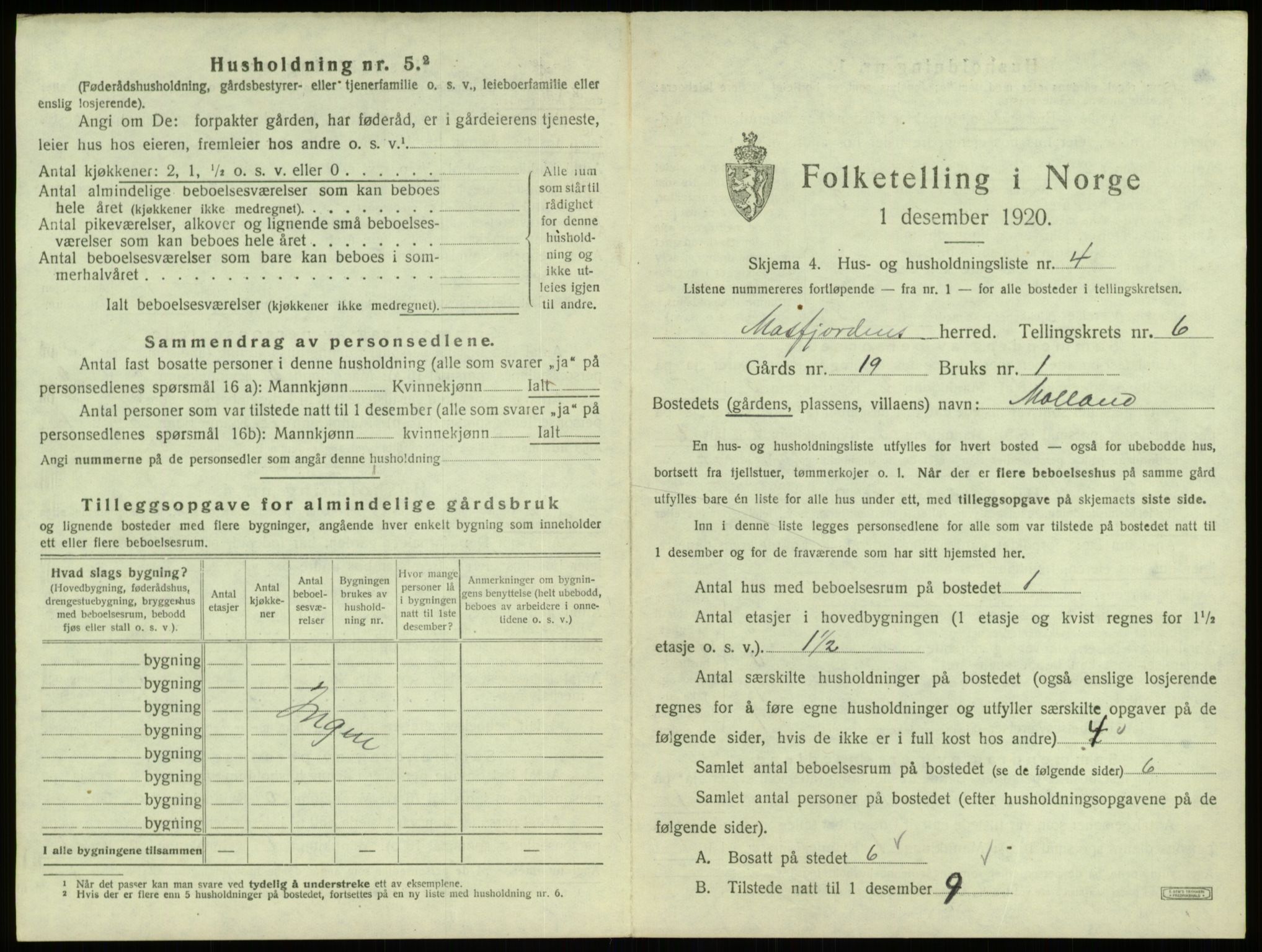 SAB, 1920 census for Masfjorden, 1920, p. 293